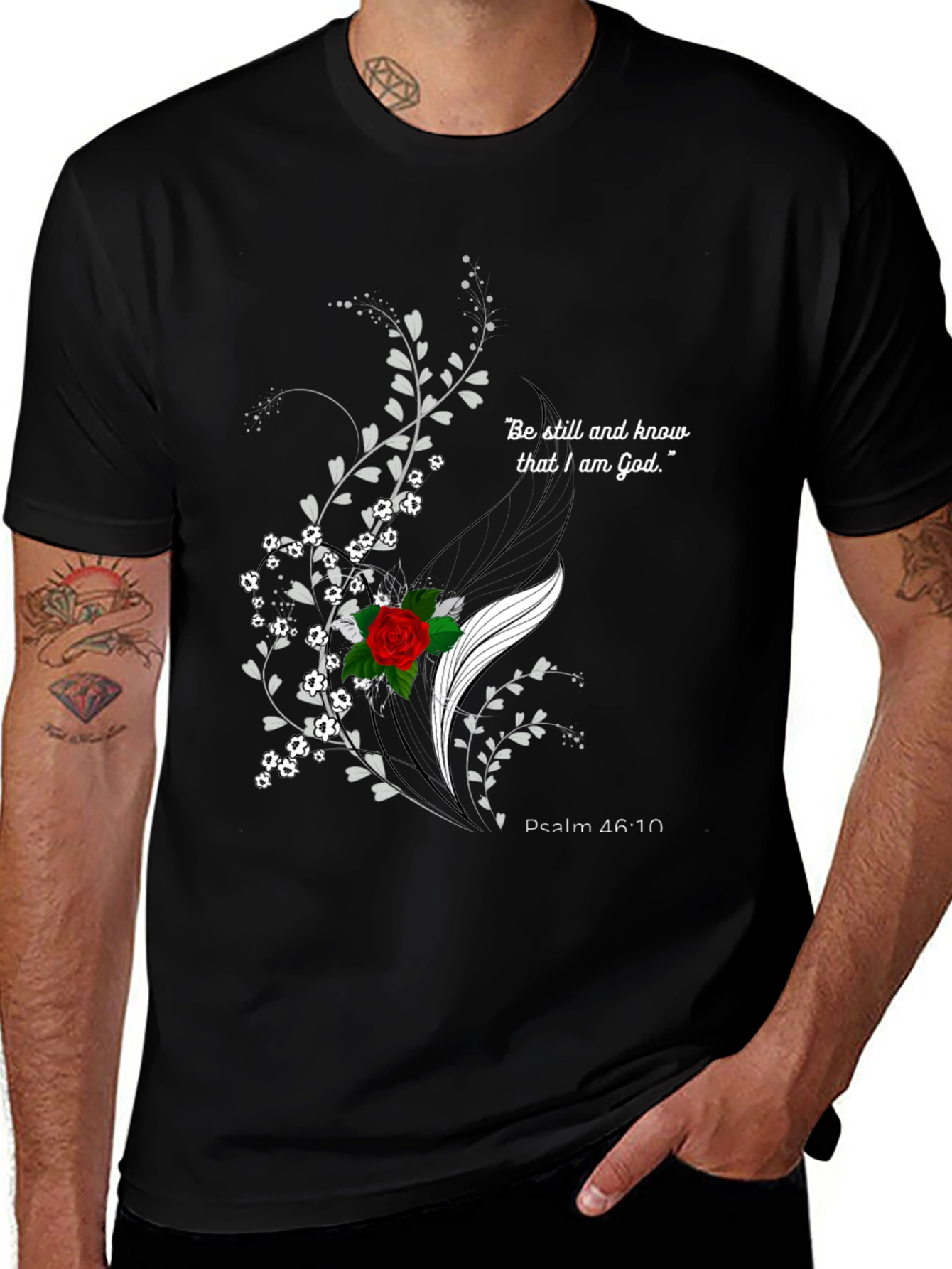 Floral Christian Graphic T-Shirt - Psalm 46:10