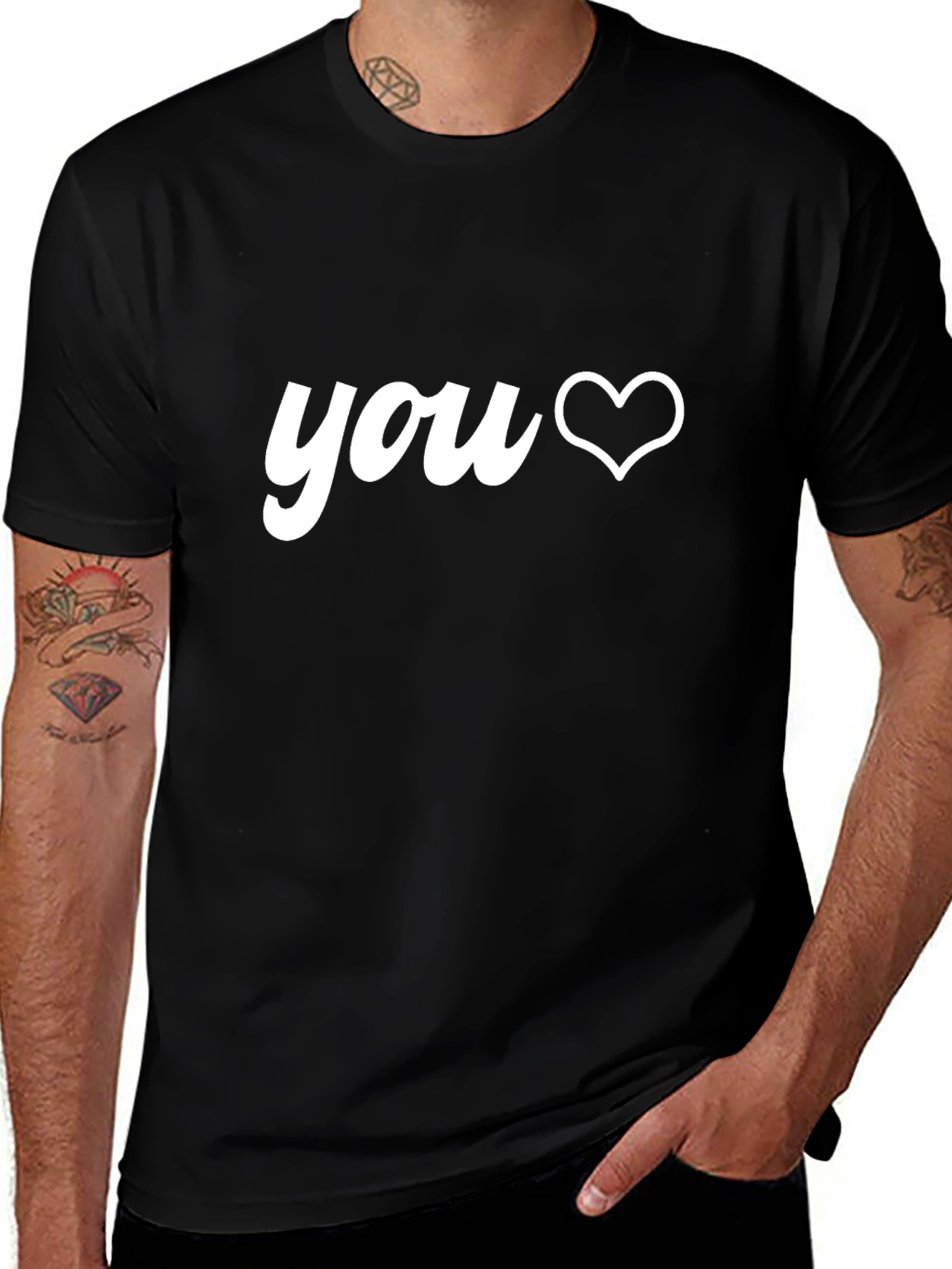 You Heart Graphic Black Crew Neck T-Shirt