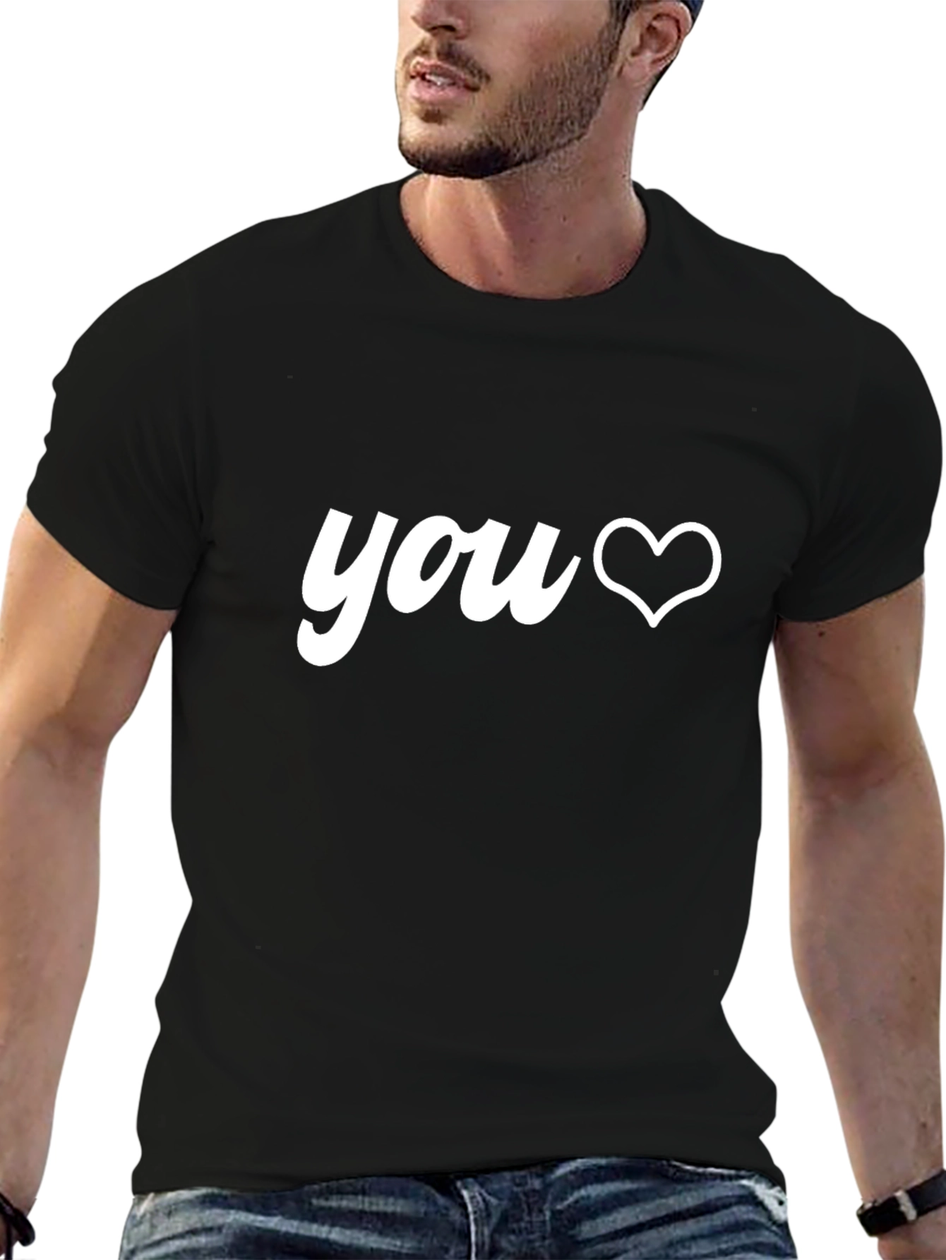 You Heart Graphic Black Crew Neck T-Shirt