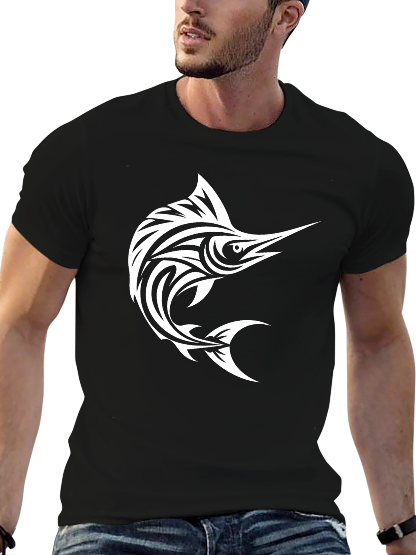 Marlin Fish Graphic Tee - Cool Black T-Shirt