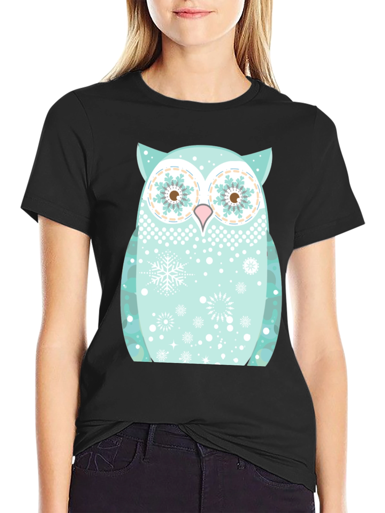 Festive Owl Graphic Tee - Black