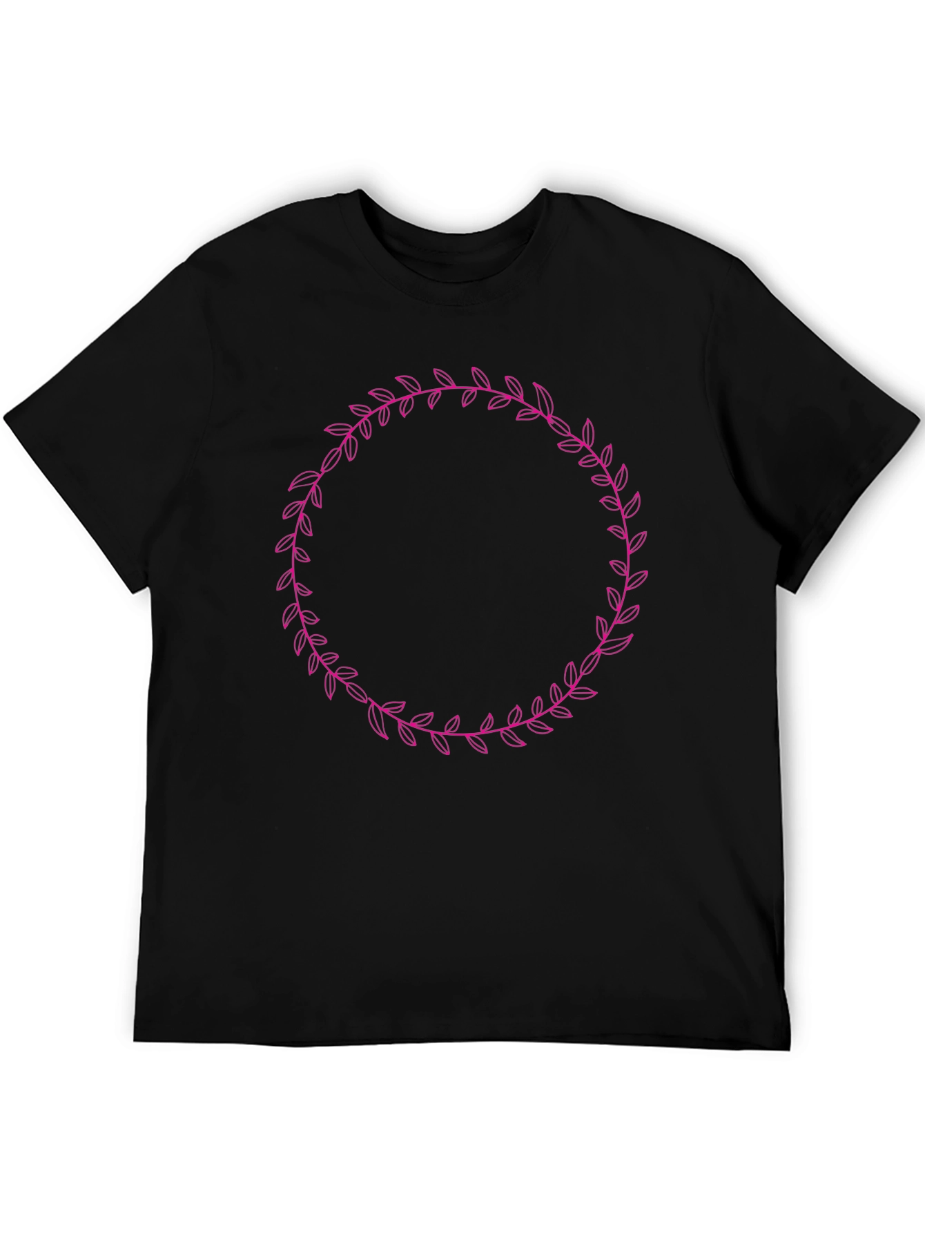 Mens Black T-Shirt with Floral Wreath Design