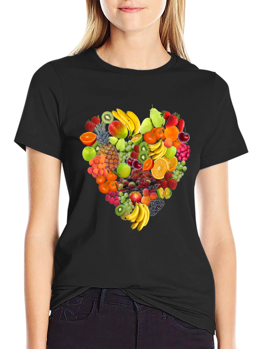 Fruit Heart Graphic Black T-Shirt