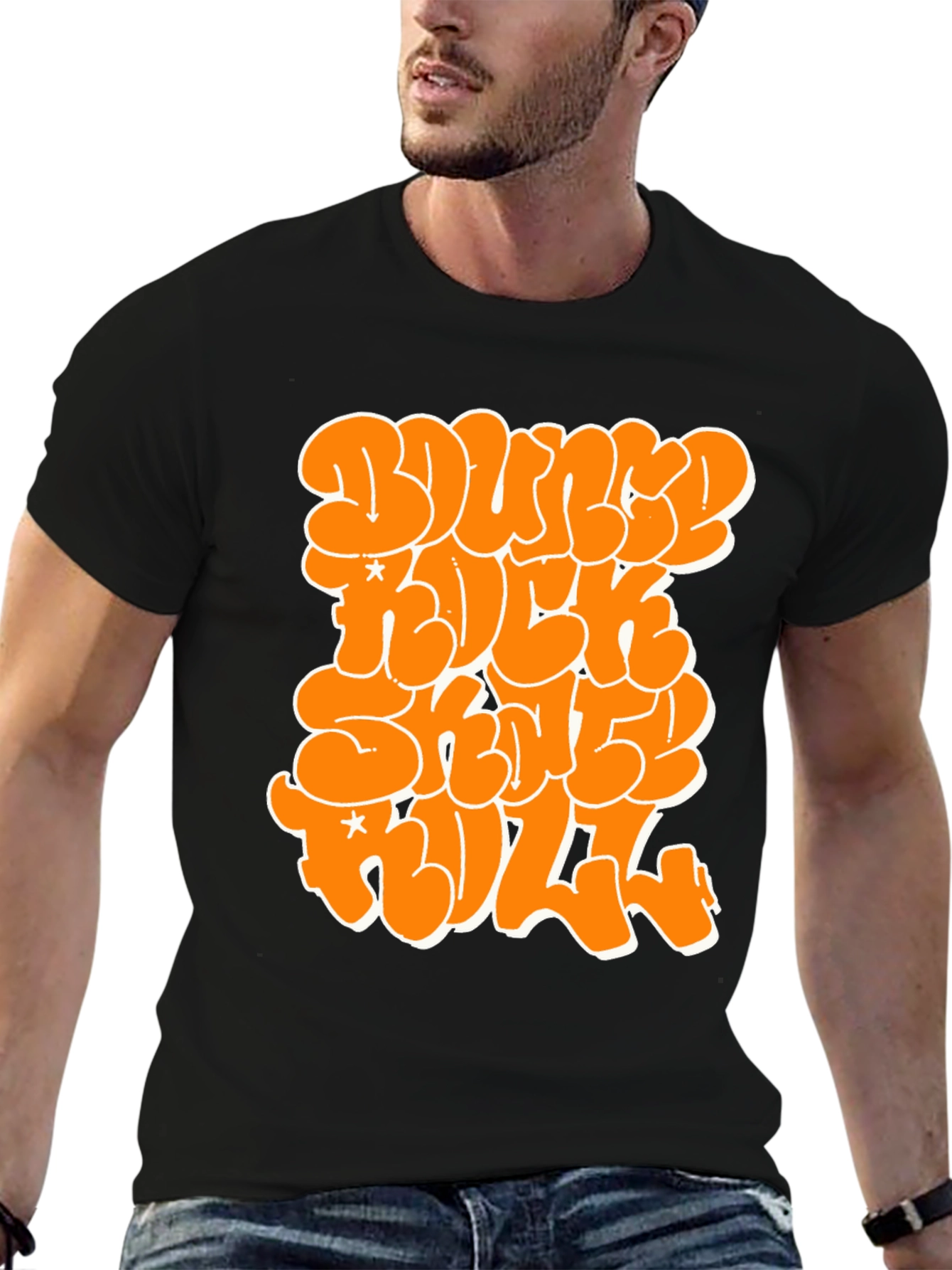 Bounce Rock Skate Roll Black Graphic Tee