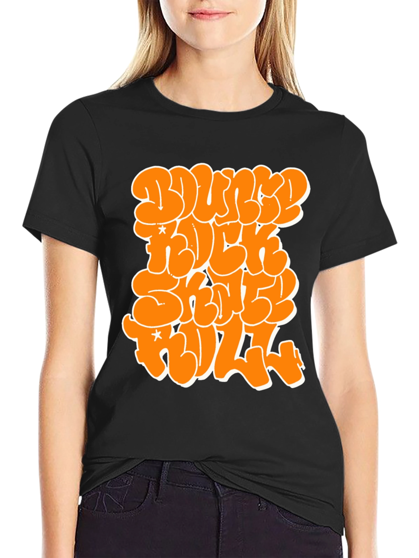 Bounce Rock Skate Roll Black Graphic Tee