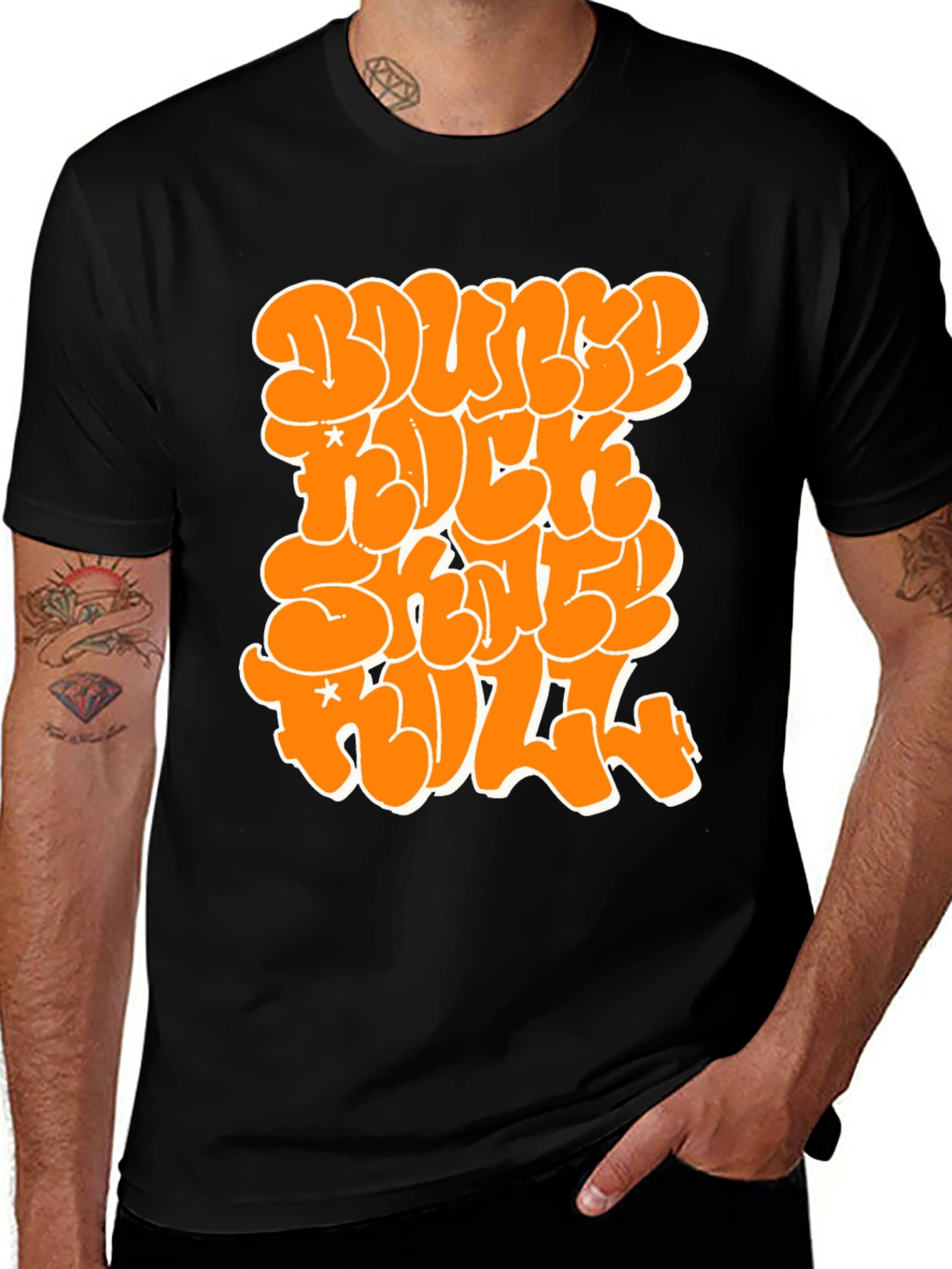 Bounce Rock Skate Roll Black Graphic Tee