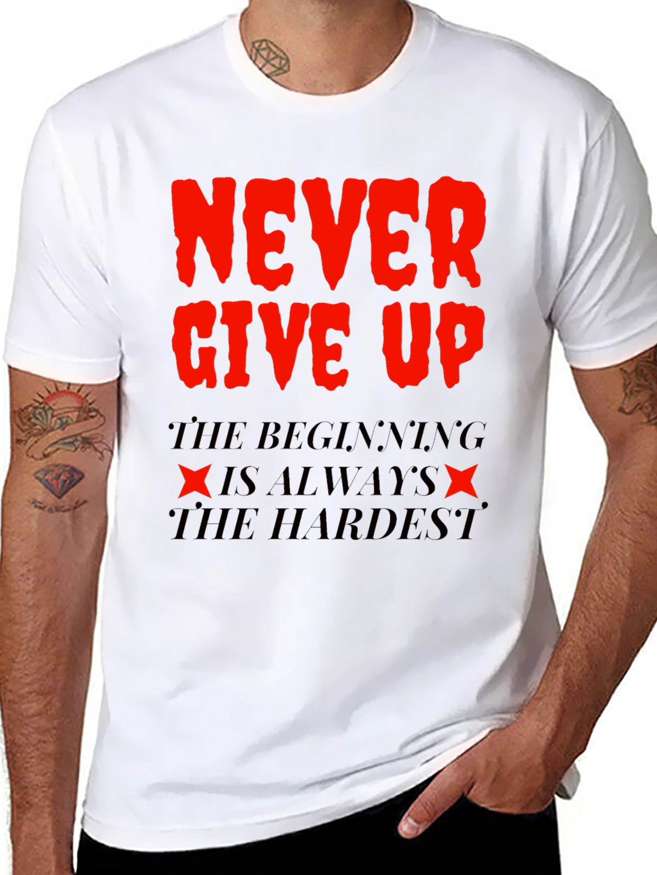 Never Give Up T-Shirt - Motivational Black Tee