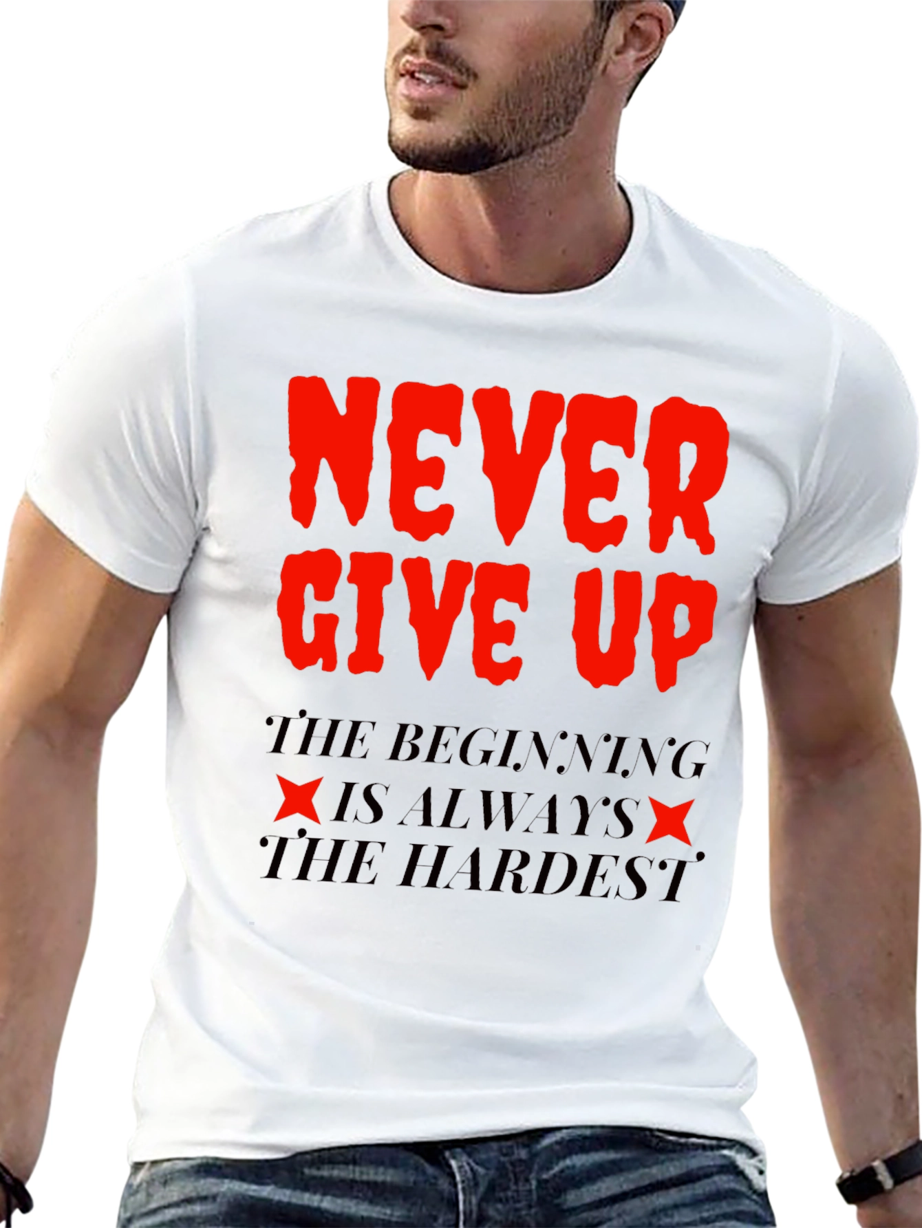 Never Give Up T-Shirt - Motivational Black Tee