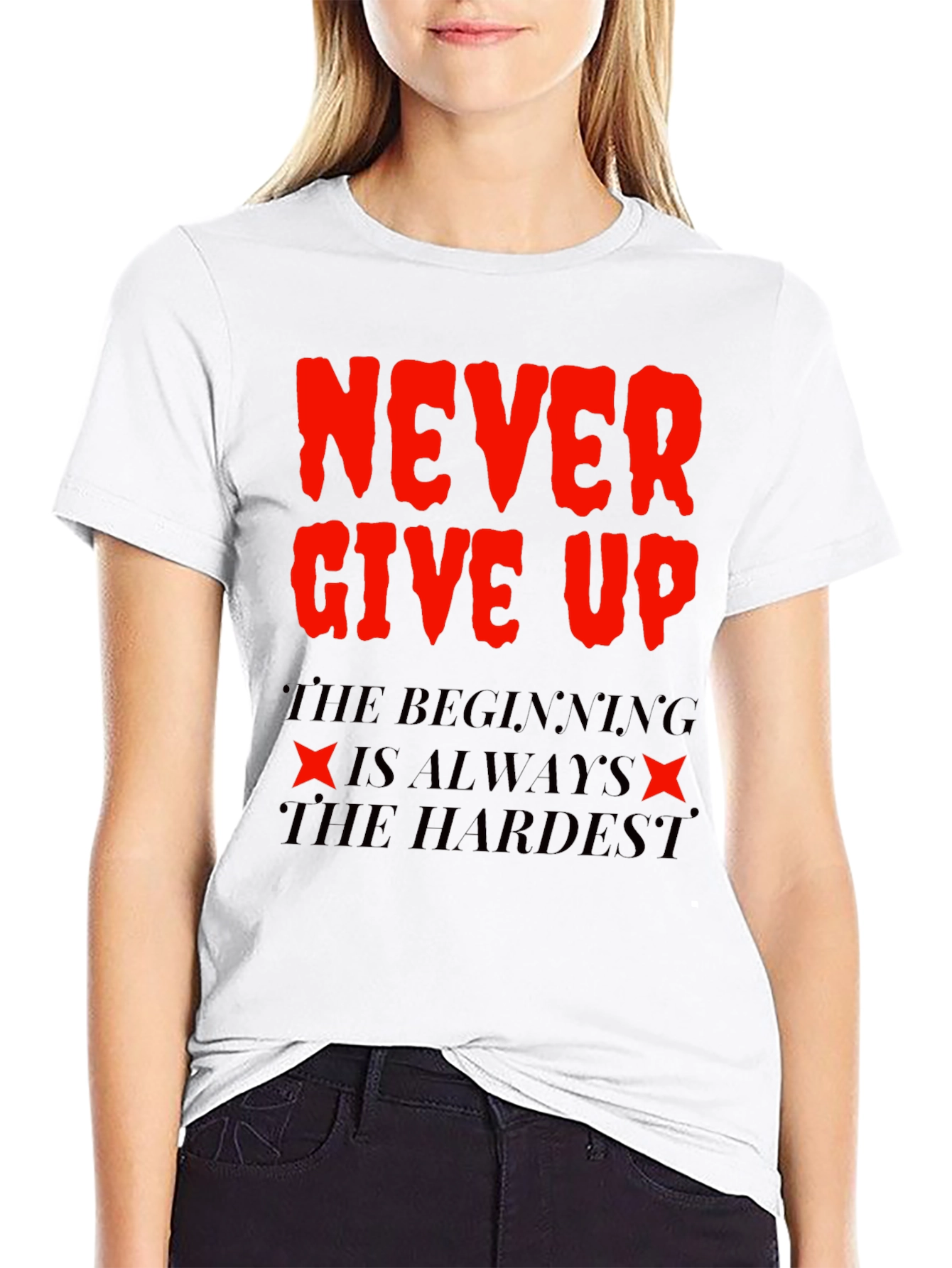 Never Give Up T-Shirt - Motivational Black Tee