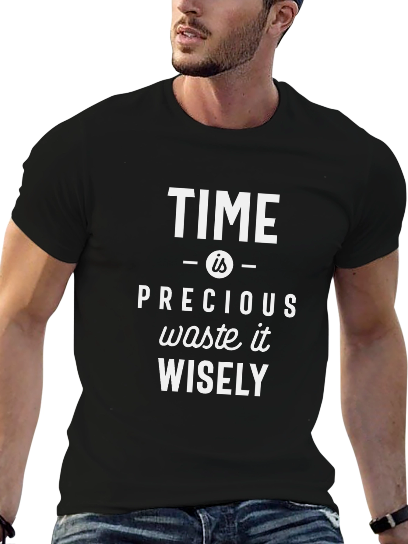 Time is Precious Graphic Tee - Black Cotton T-Shirt