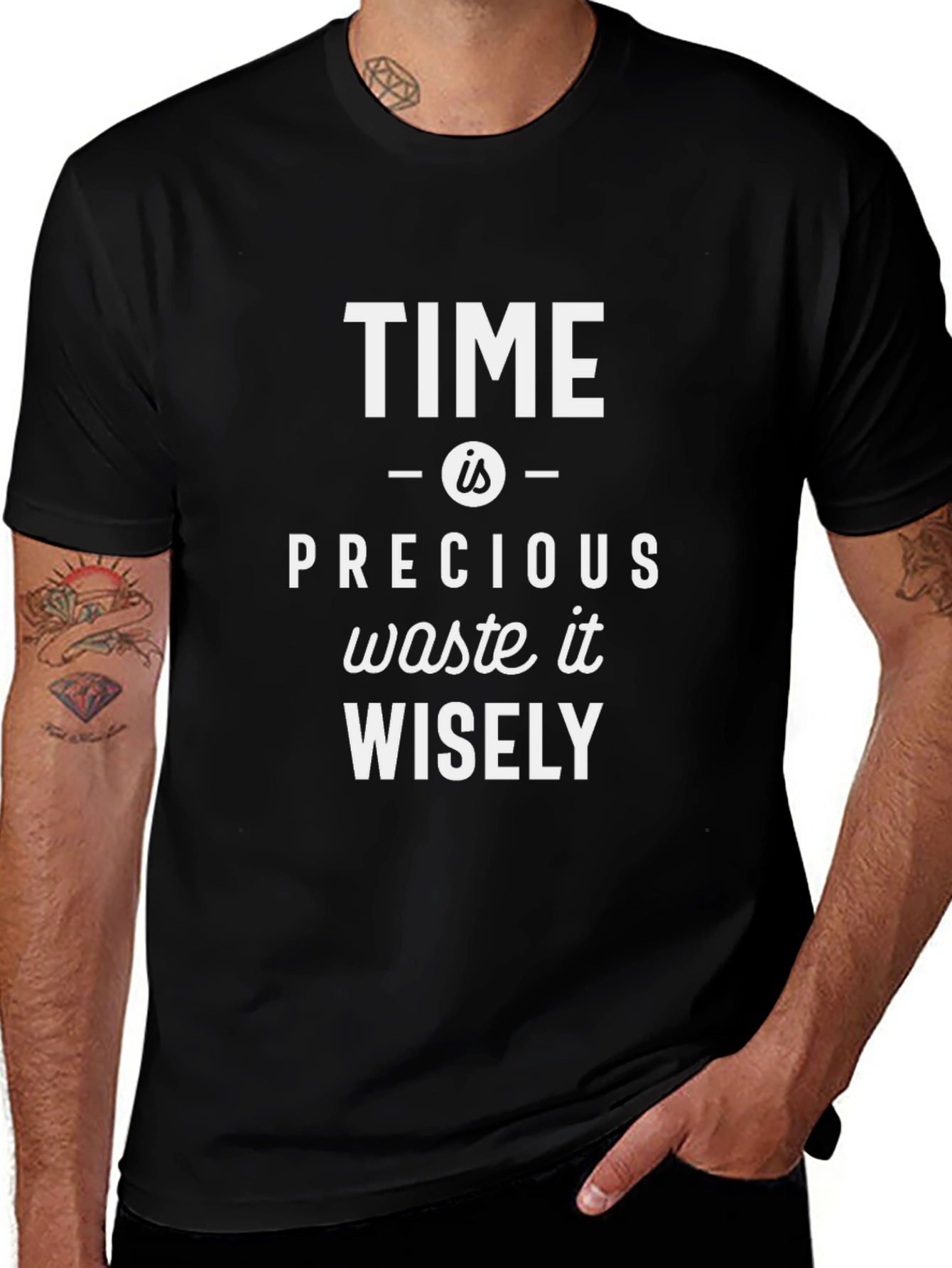 Time is Precious Graphic Tee - Black Cotton T-Shirt