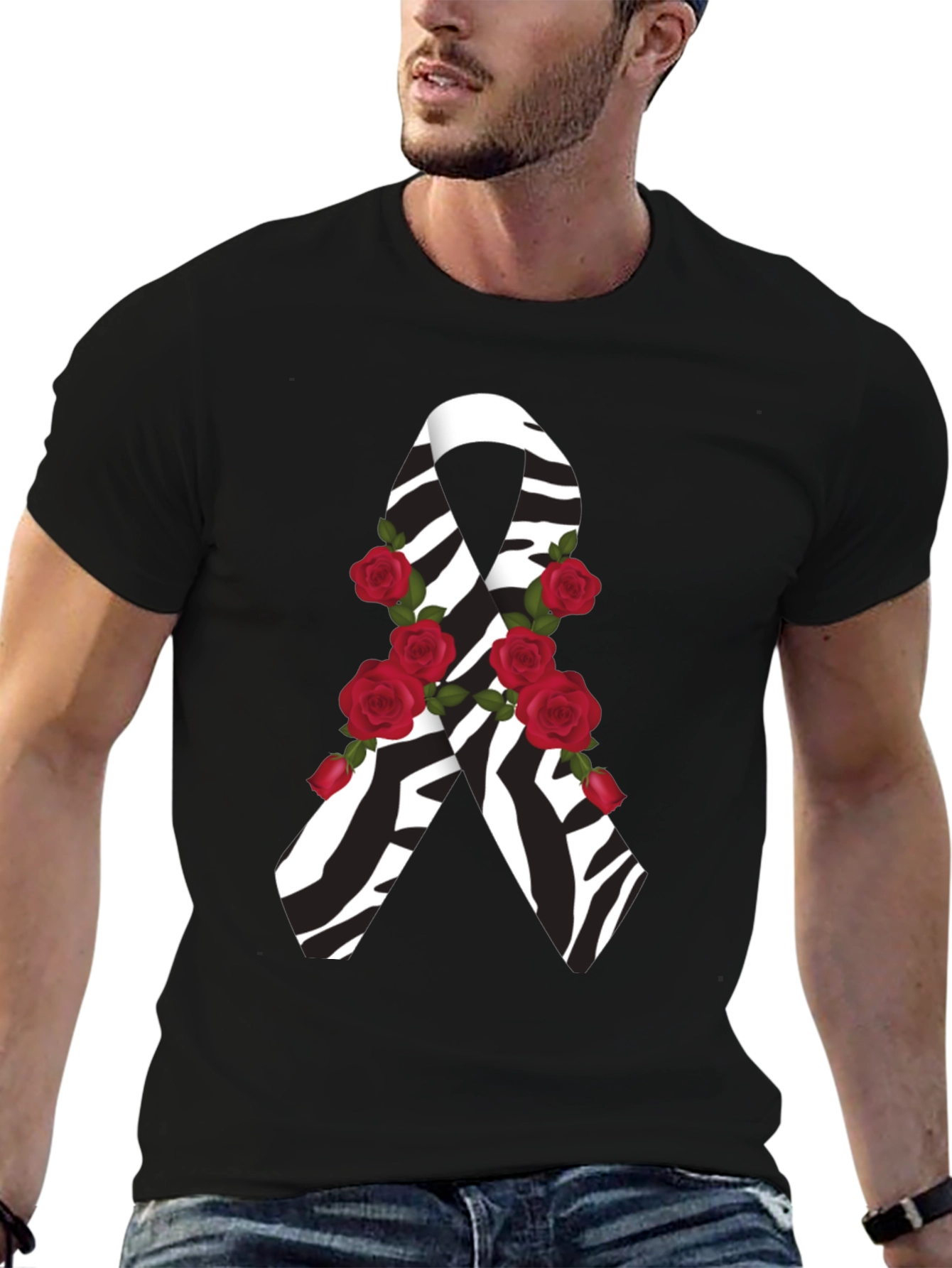 Zebra Stripe Awareness Ribbon Rose Graphic Tee