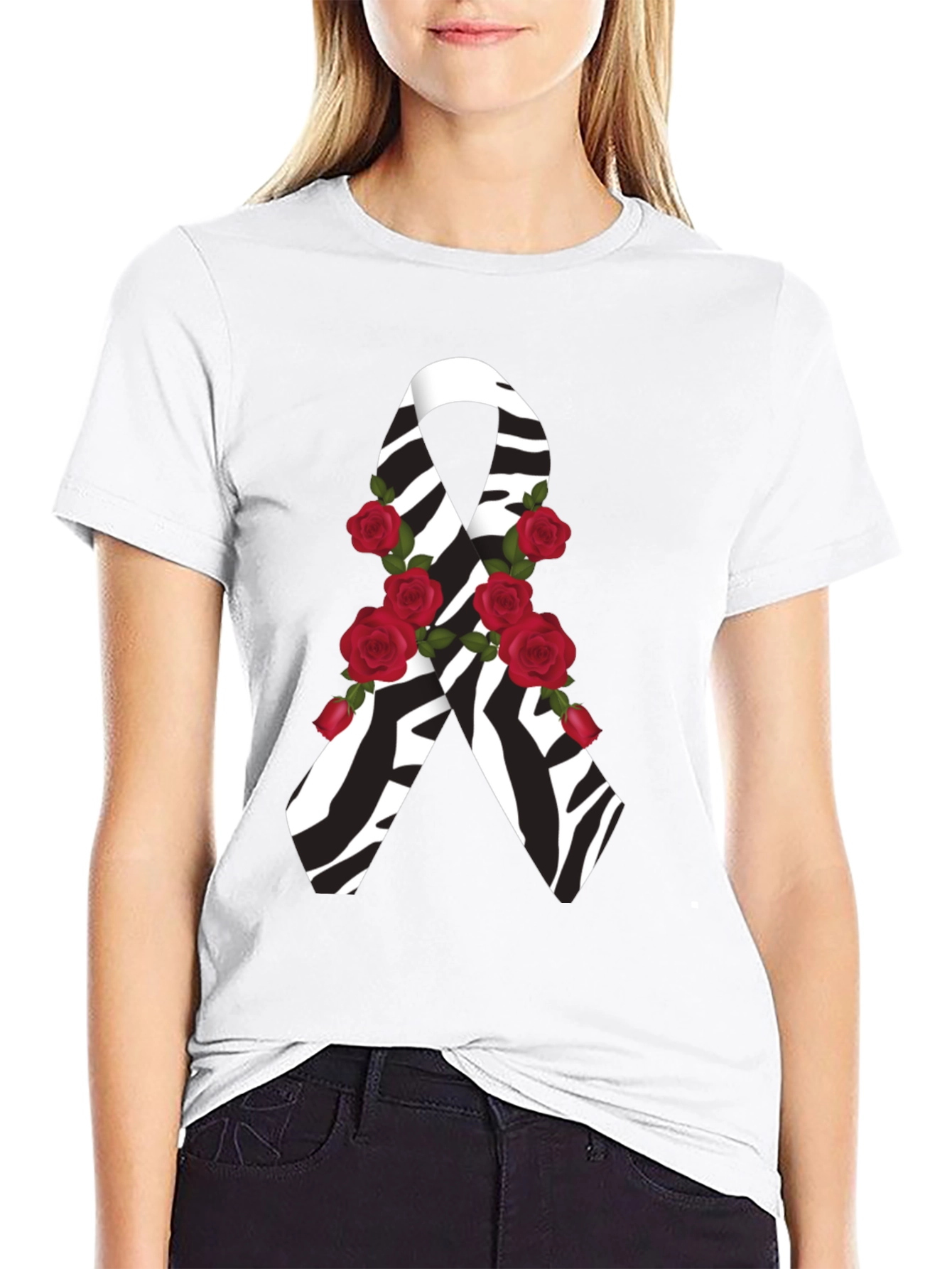 Zebra Stripe Awareness Ribbon Rose Graphic Tee