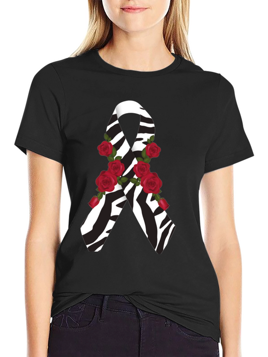 Zebra Stripe Awareness Ribbon Rose Graphic Tee