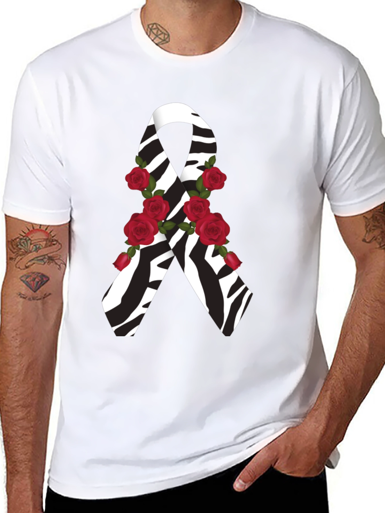 Zebra Stripe Awareness Ribbon Rose Graphic Tee