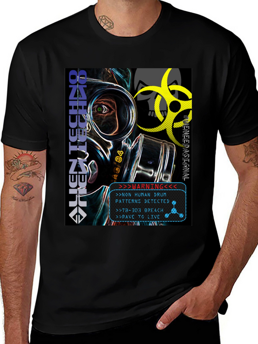 Alien Techno Gas Mask Graphic Tee - Rave to Live