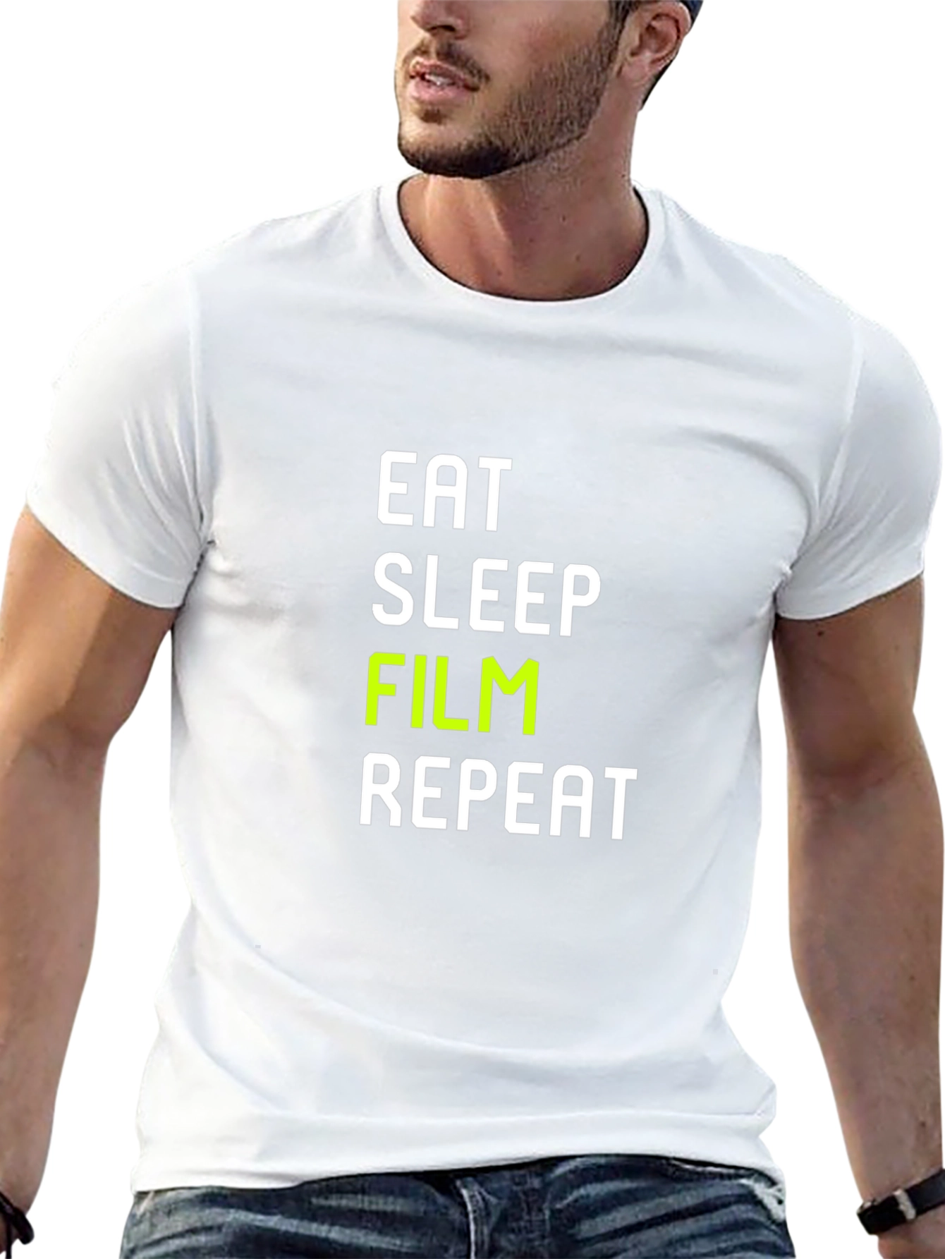 Eat Sleep Film Repeat - Crew Neck T-Shirt