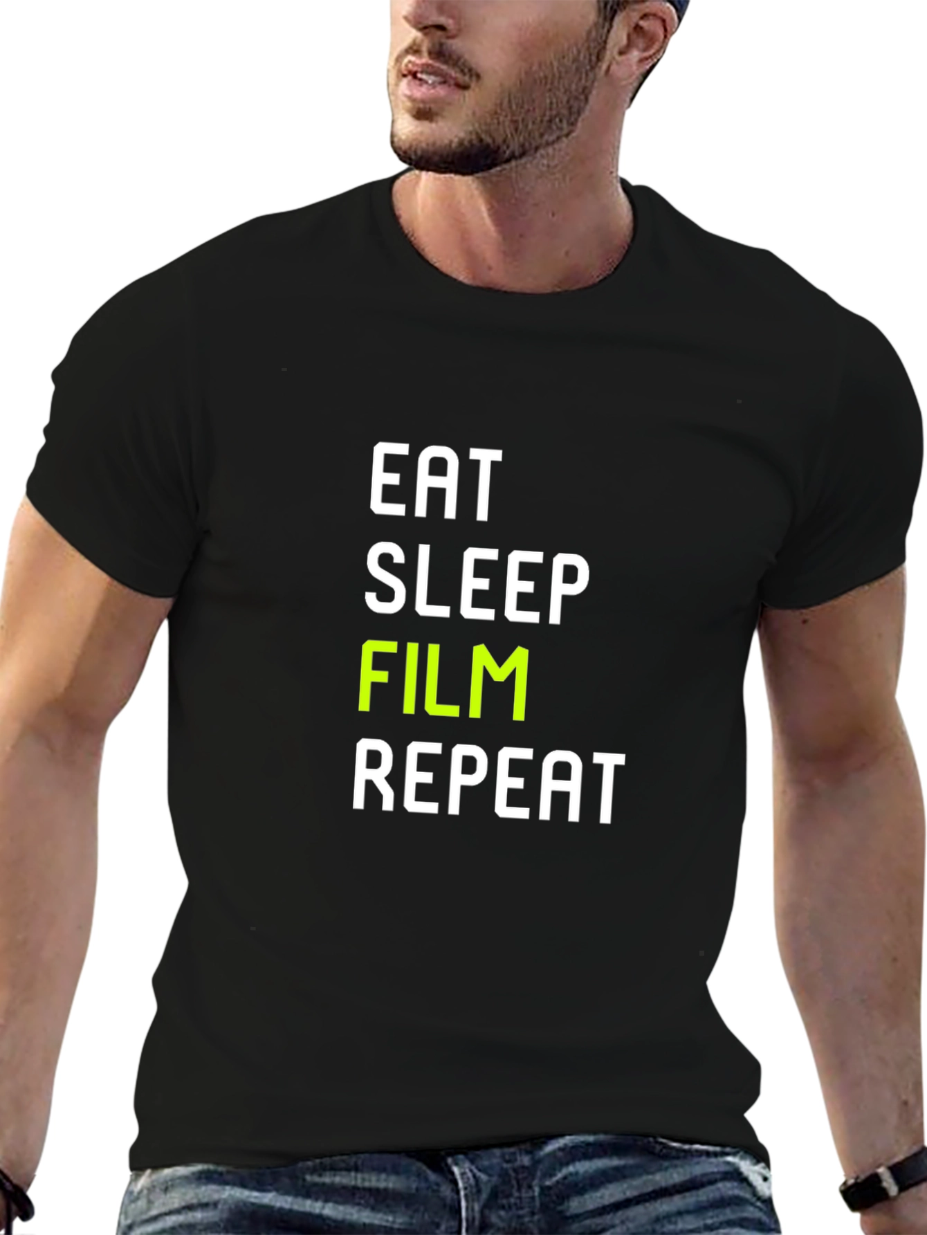Eat Sleep Film Repeat - Crew Neck T-Shirt