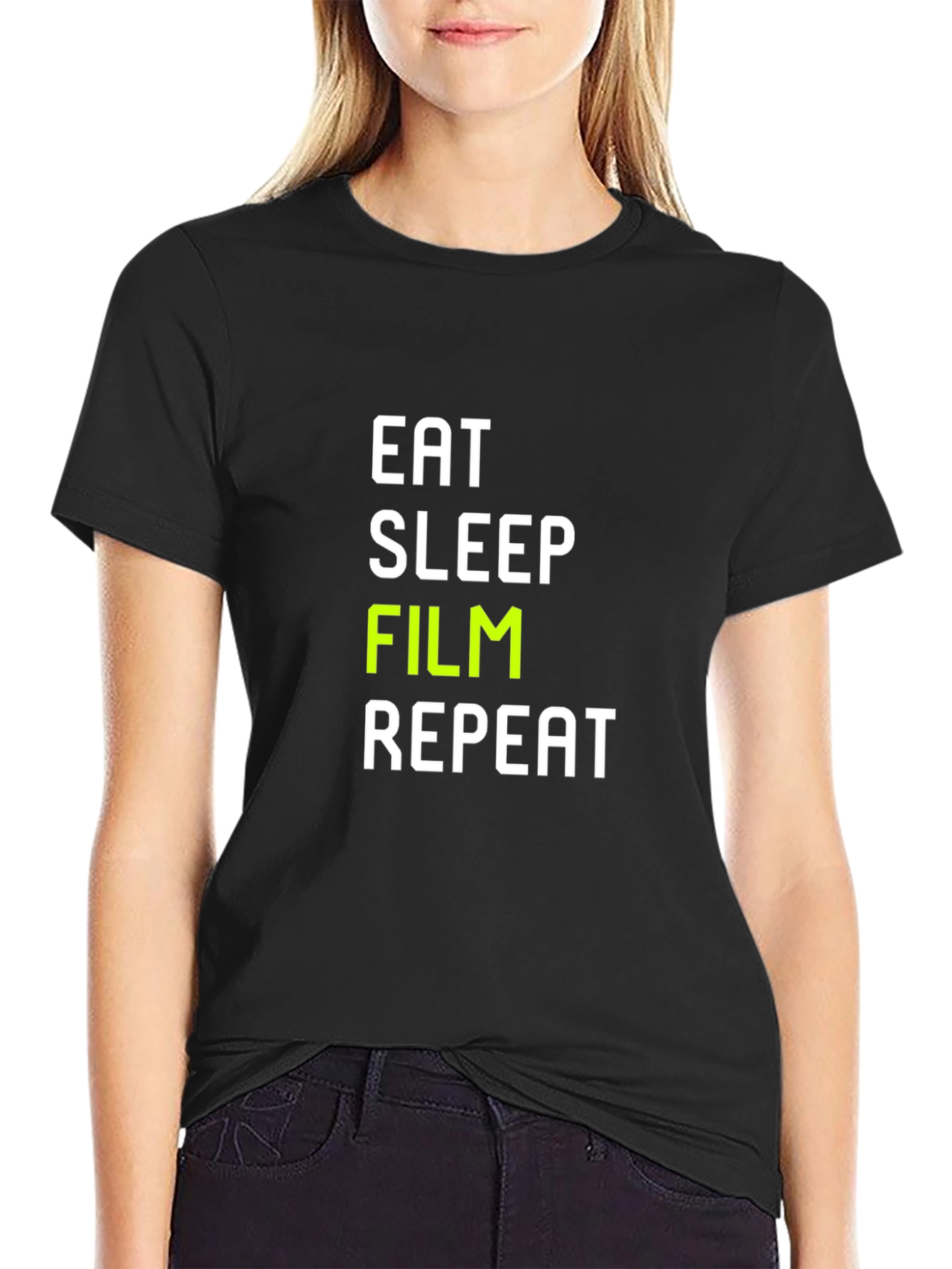 Eat Sleep Film Repeat - Crew Neck T-Shirt