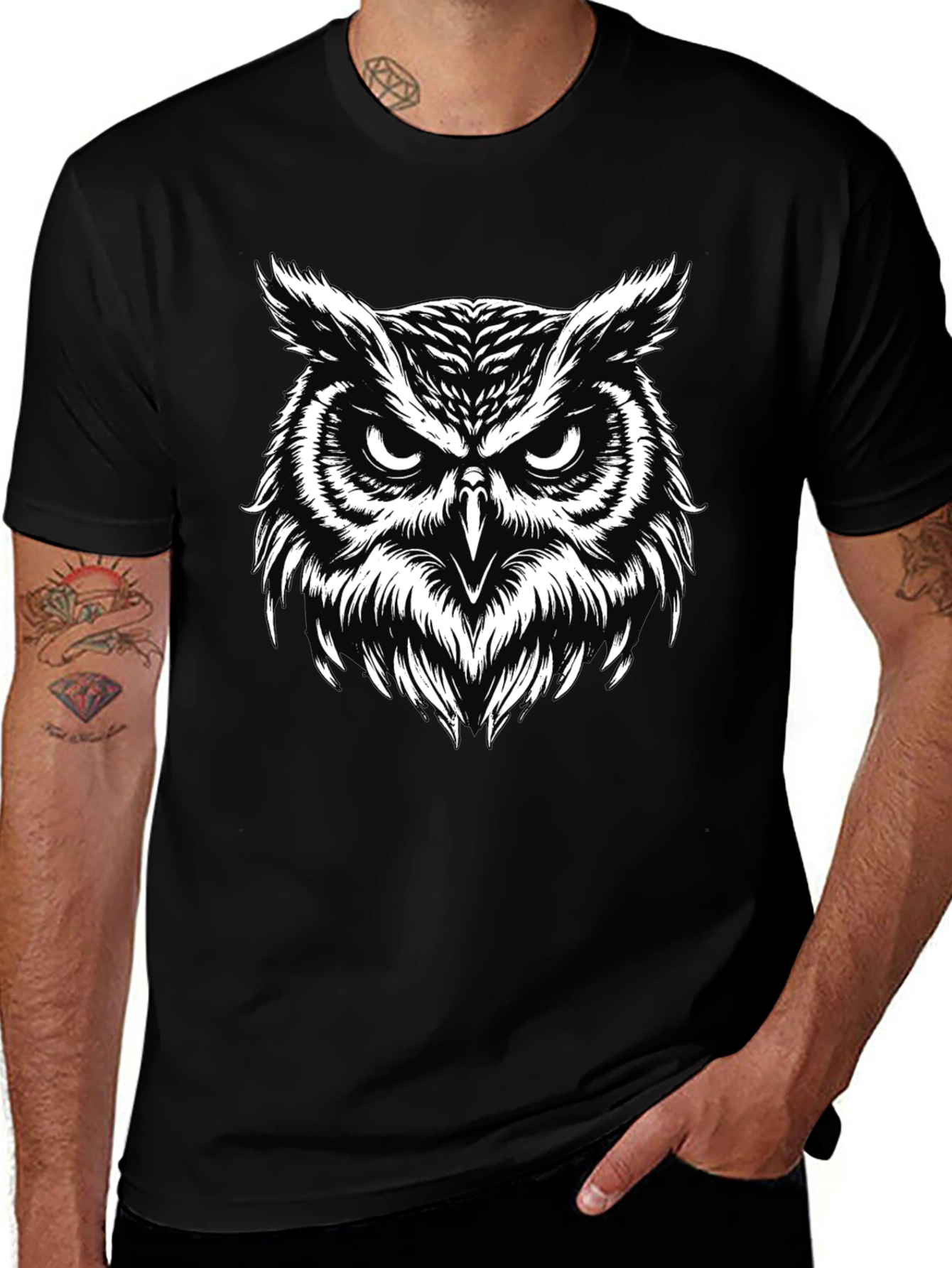 Cool Owl Graphic Black T-Shirt