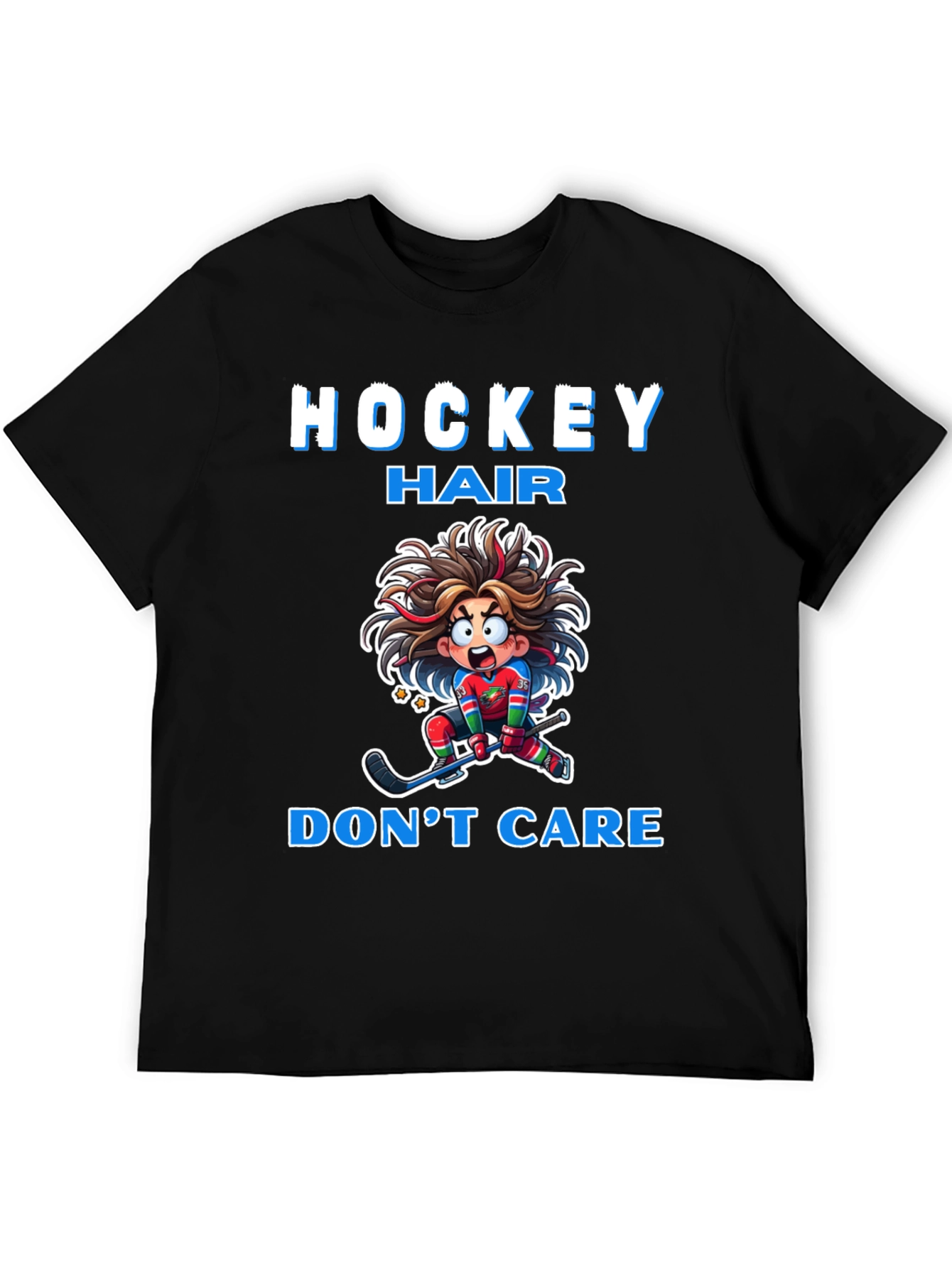 Hockey Hair Dont Care Graphic T-Shirt