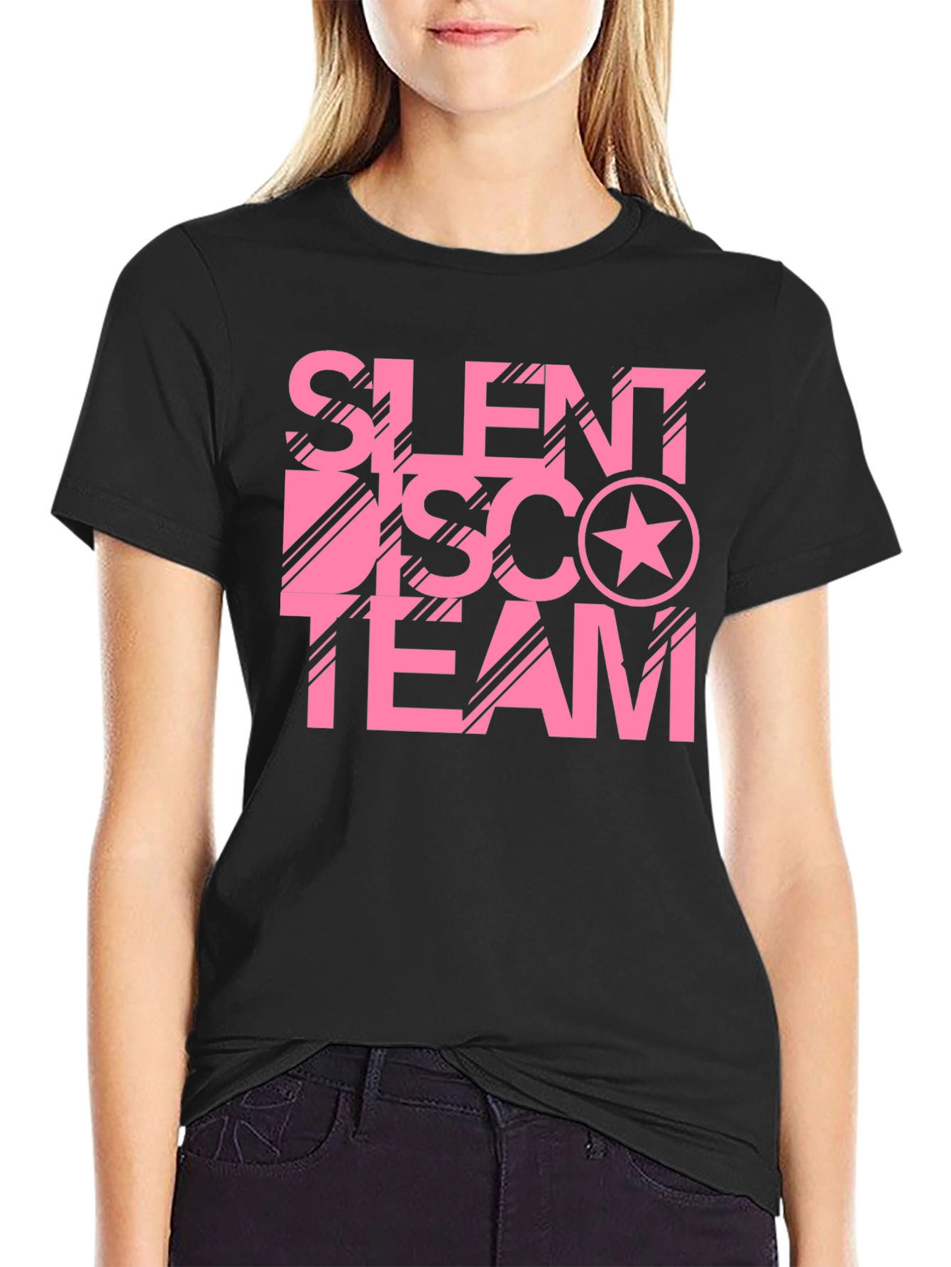 Silent Disco Team Black Cotton Graphic Tee