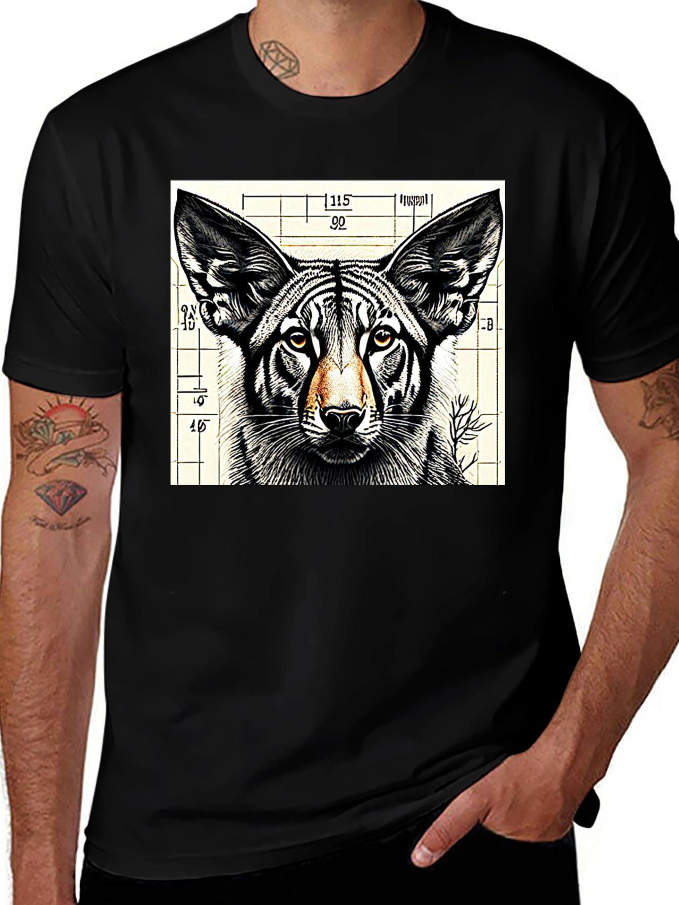 Tiger-Wolf Graphic Black T-Shirt