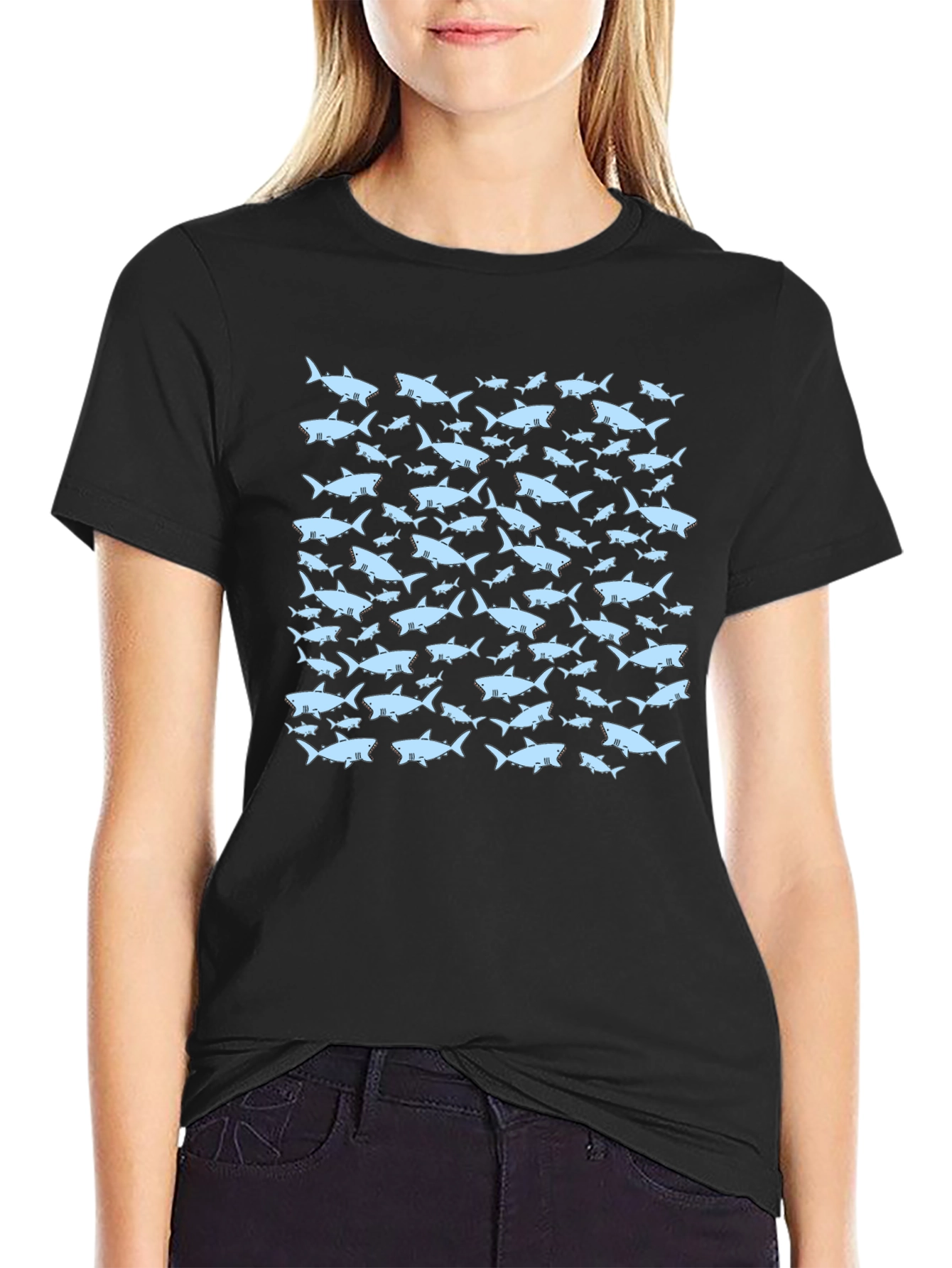 Shark Pattern Black T-Shirt