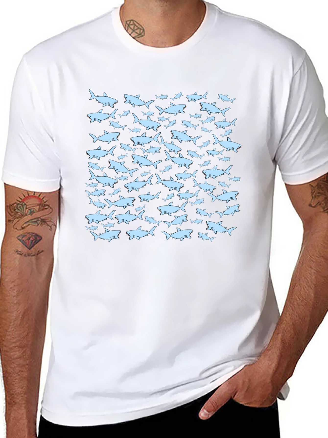 Shark Pattern Black T-Shirt