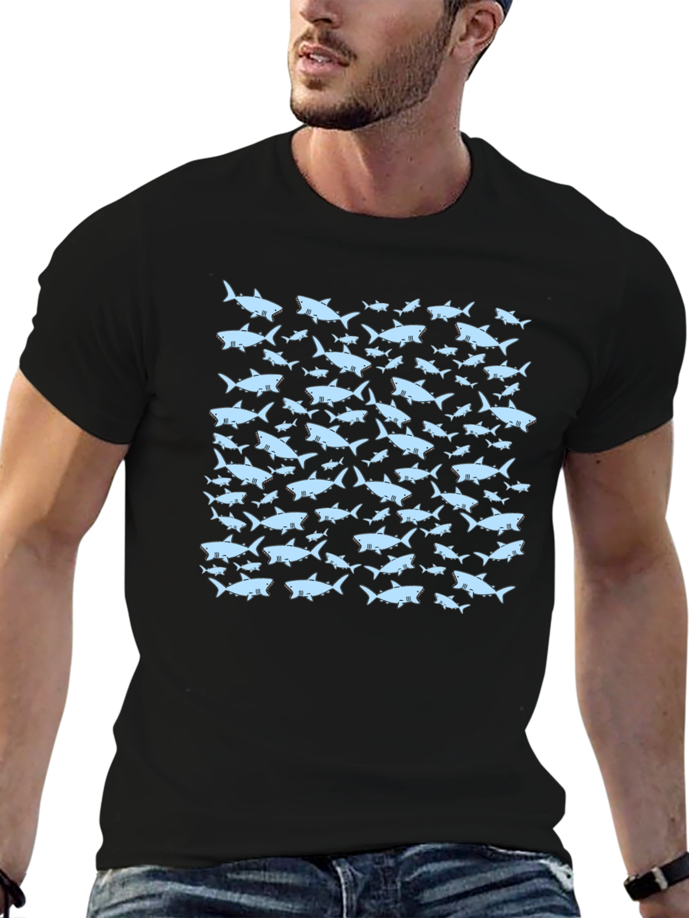 Shark Pattern Black T-Shirt