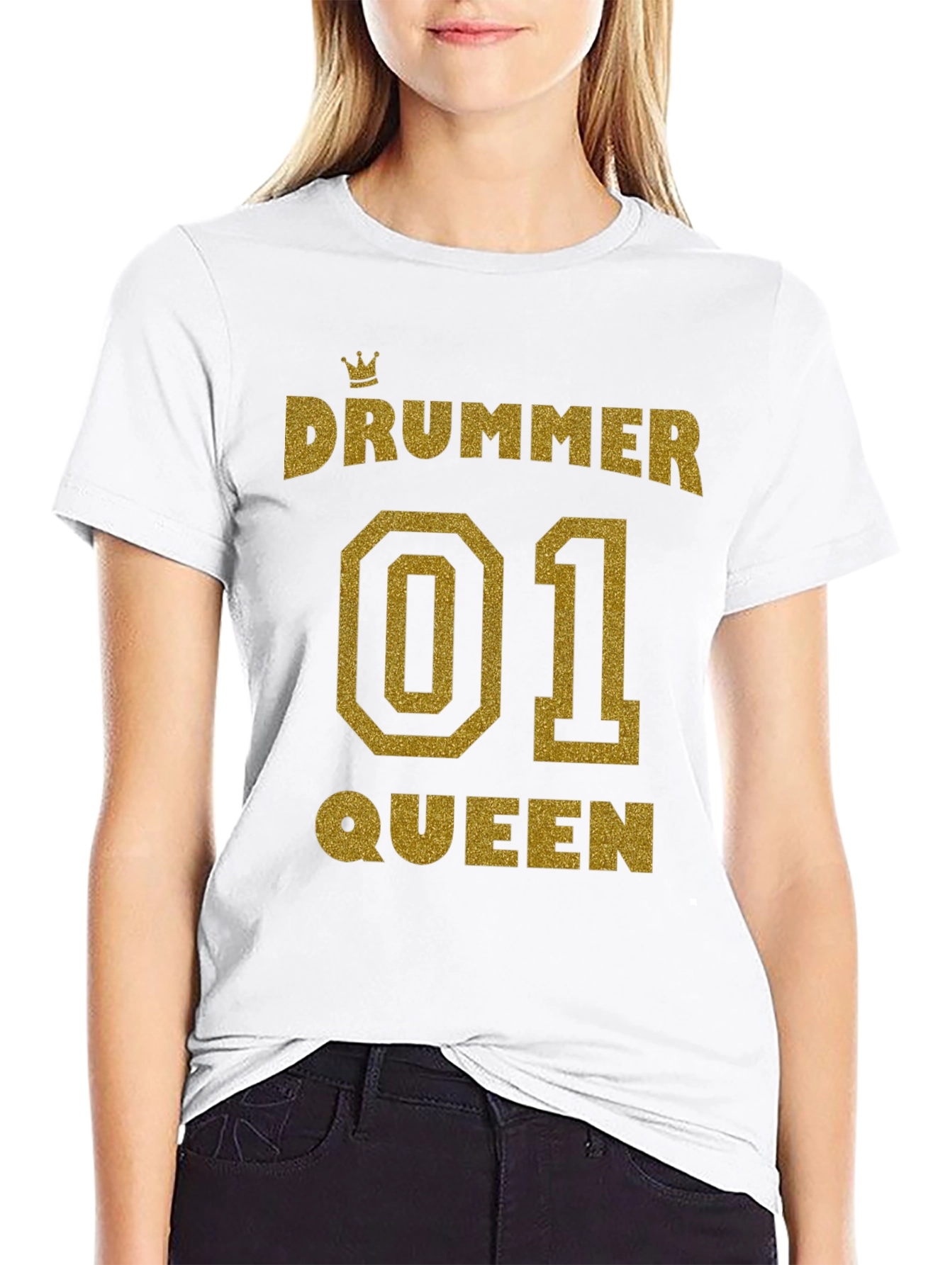 Drummer Queen 01 Glitter Print T-Shirt