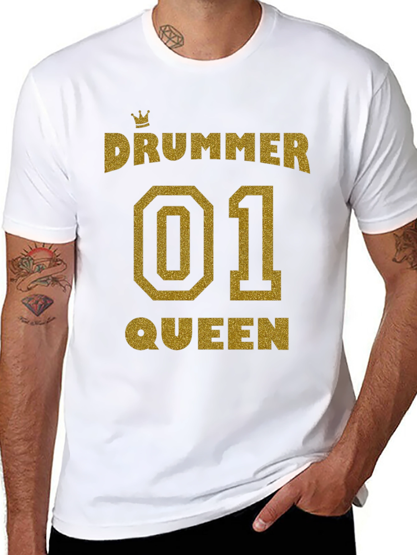 Drummer Queen 01 Glitter Print T-Shirt