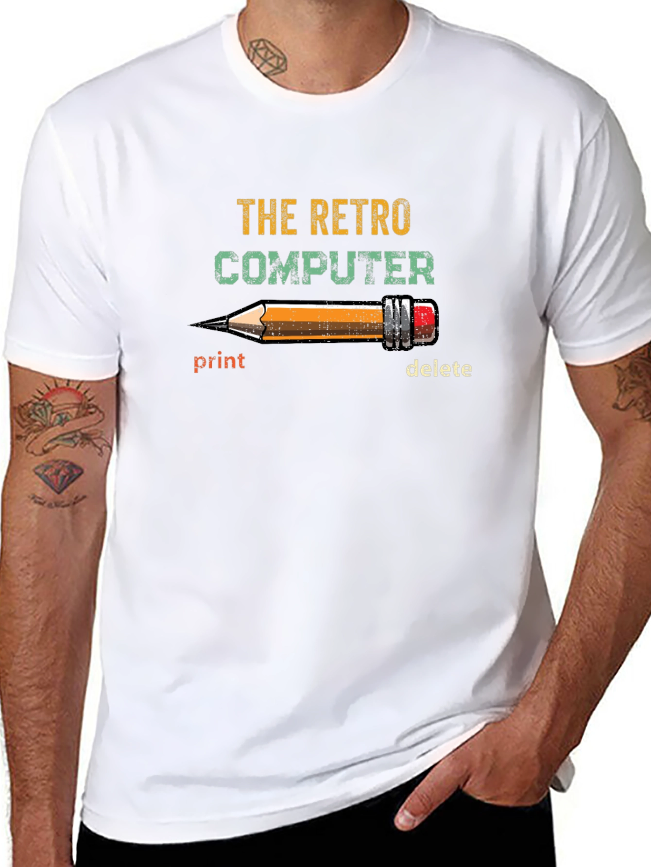 Retro Computer Pencil Print Graphic Tee
