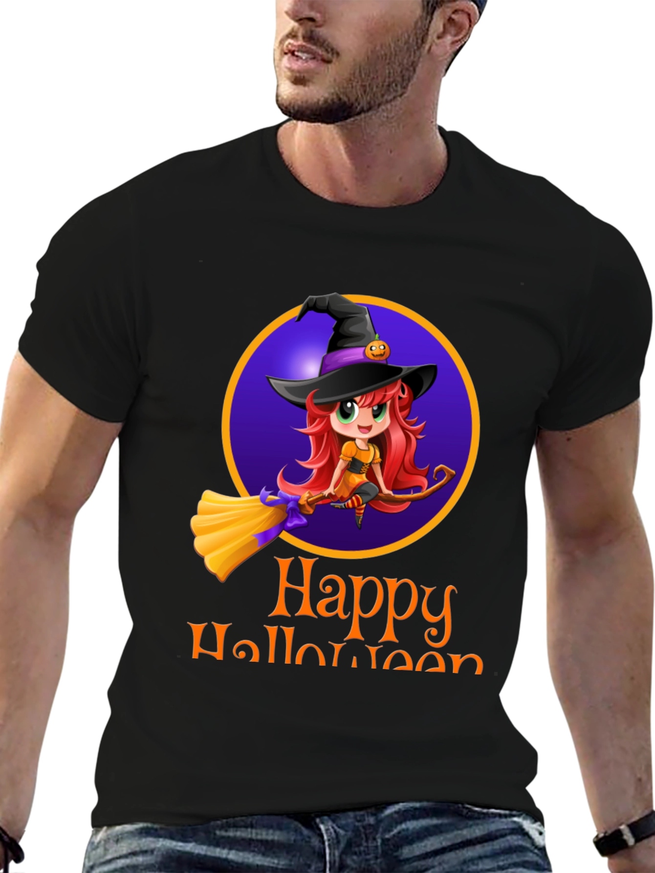 Happy Halloween Witch T-Shirt - Mens Black Tee