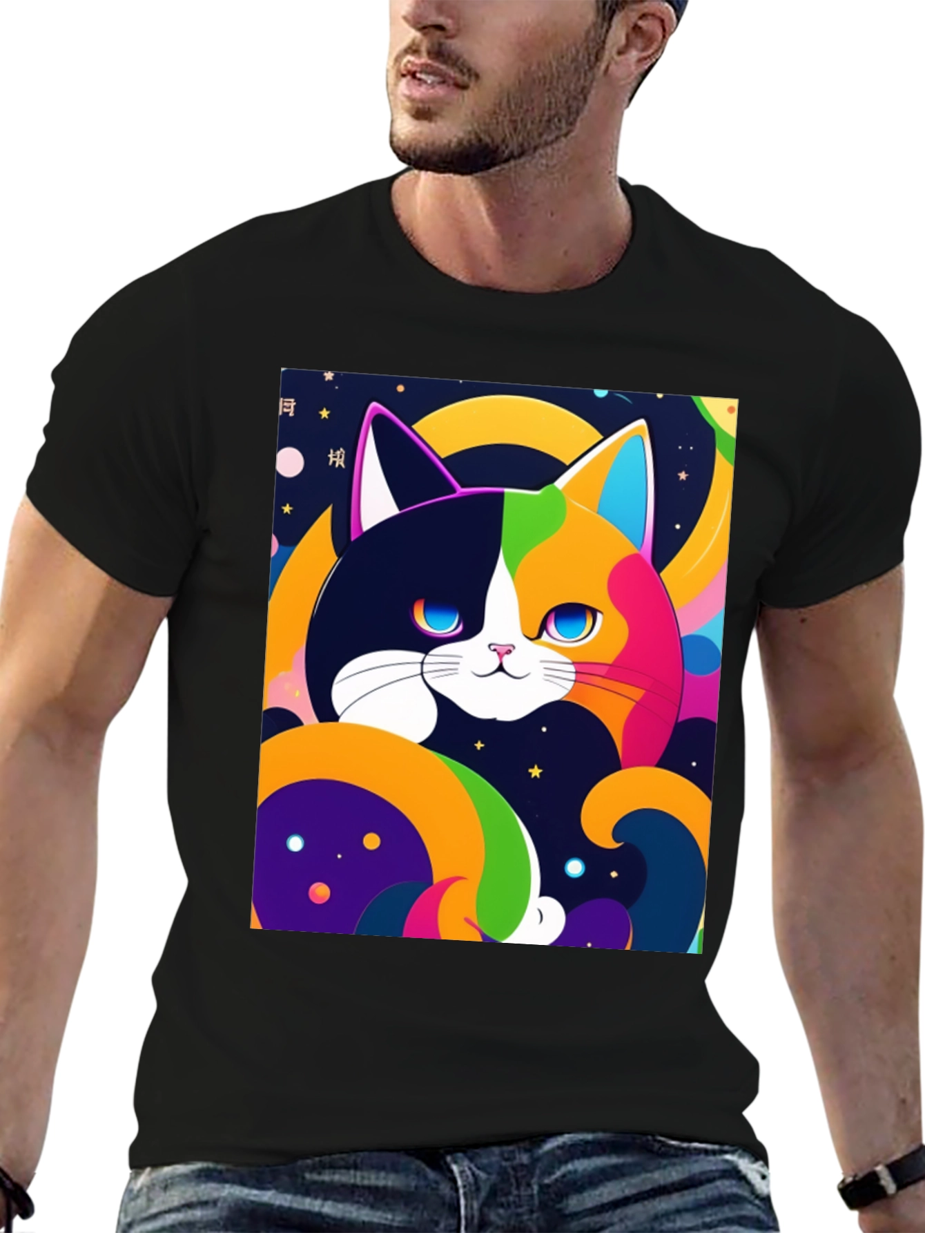 Colorful Cat Graphic T-Shirt