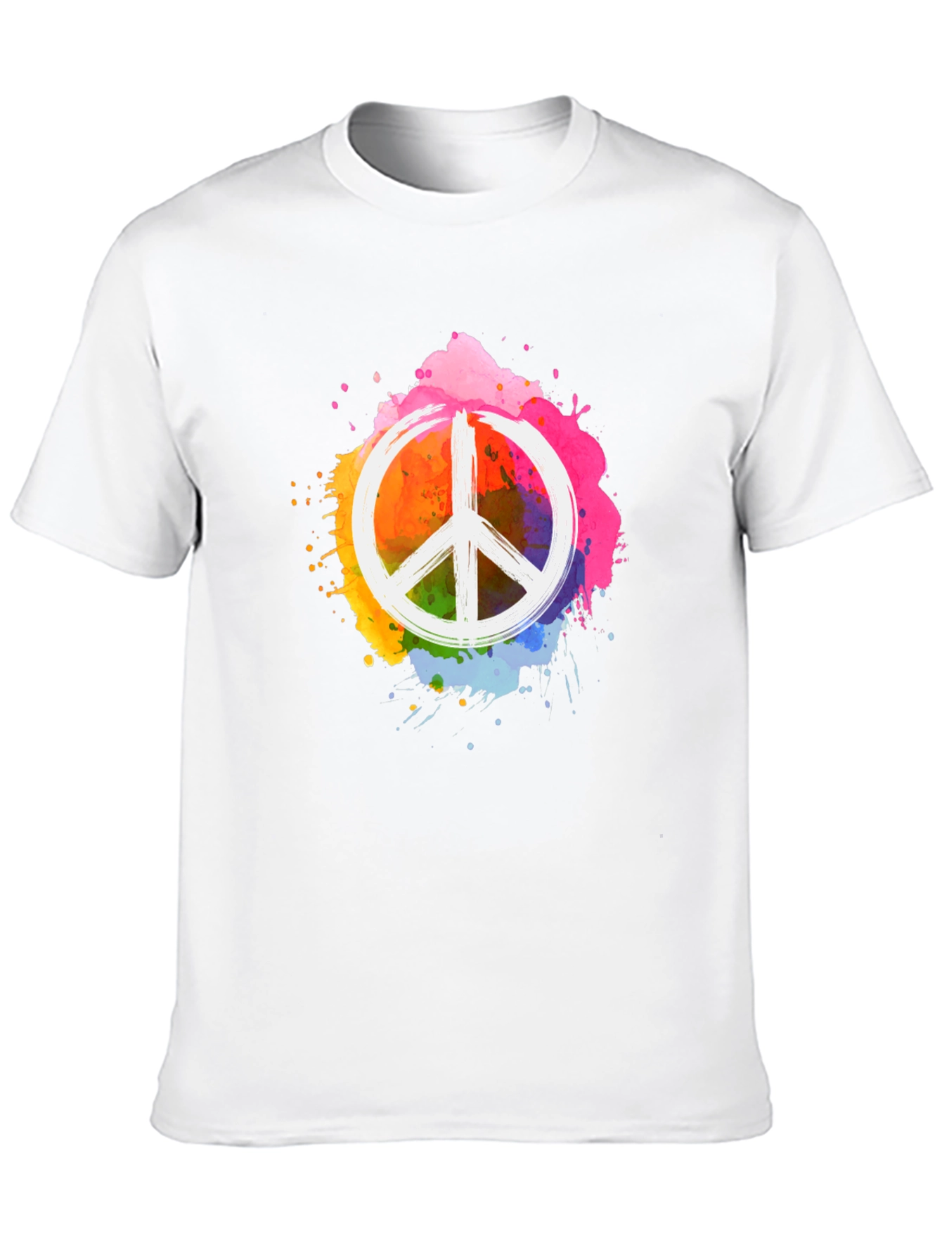 Peace Sign Rainbow Splatter Black T-Shirt