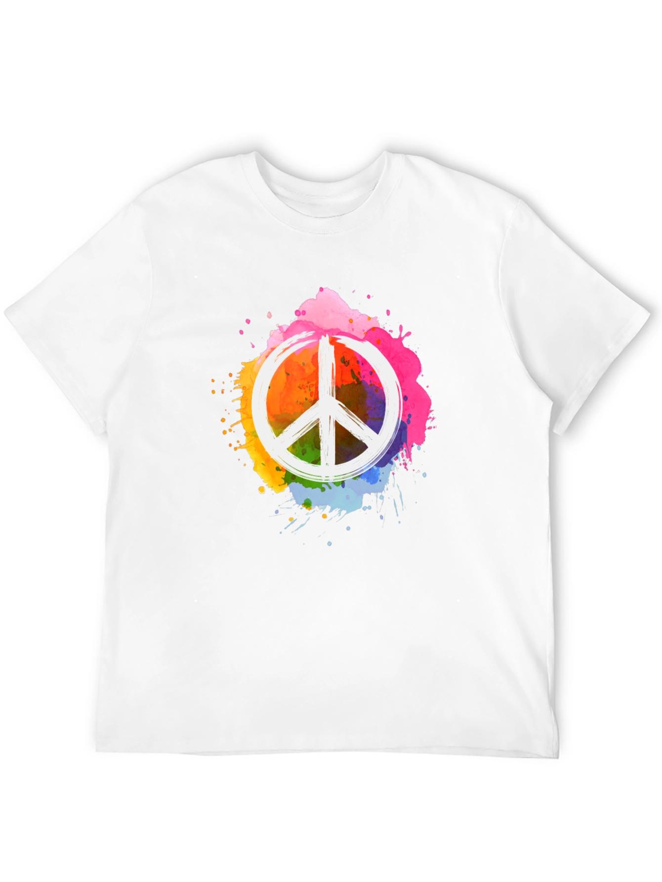 Peace Sign Rainbow Splatter Black T-Shirt