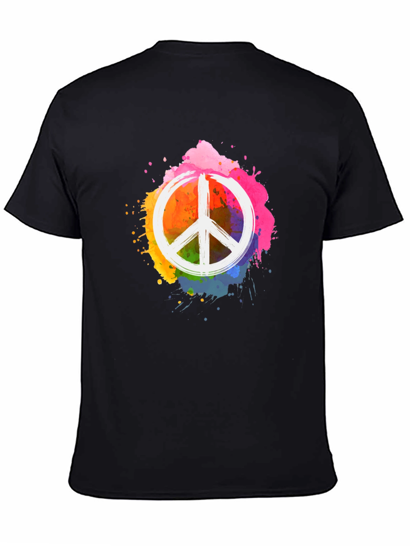 Peace Sign Rainbow Splatter Black T-Shirt