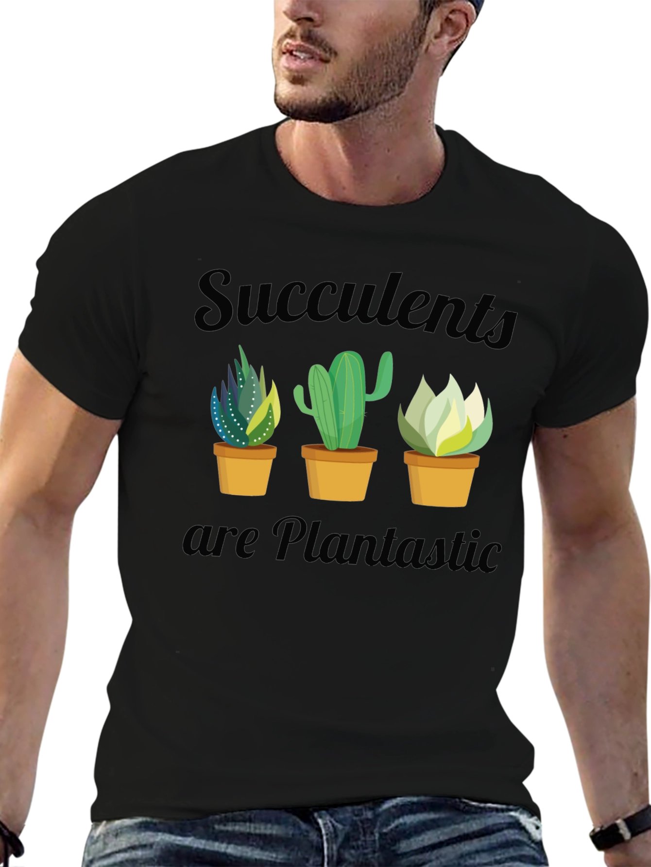 Succulent Plantastic Graphic T-Shirt - Black