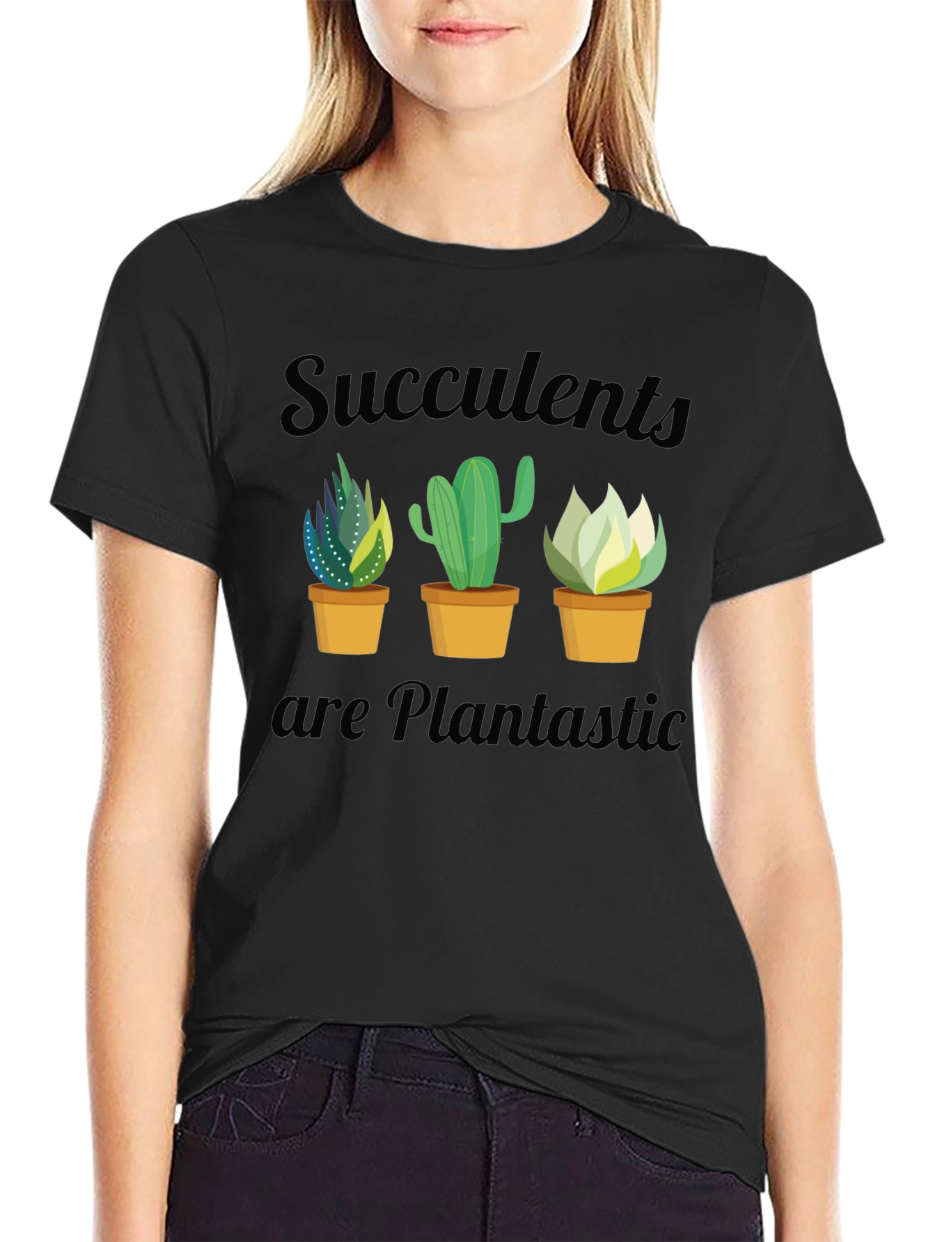 Succulent Plantastic Graphic T-Shirt - Black