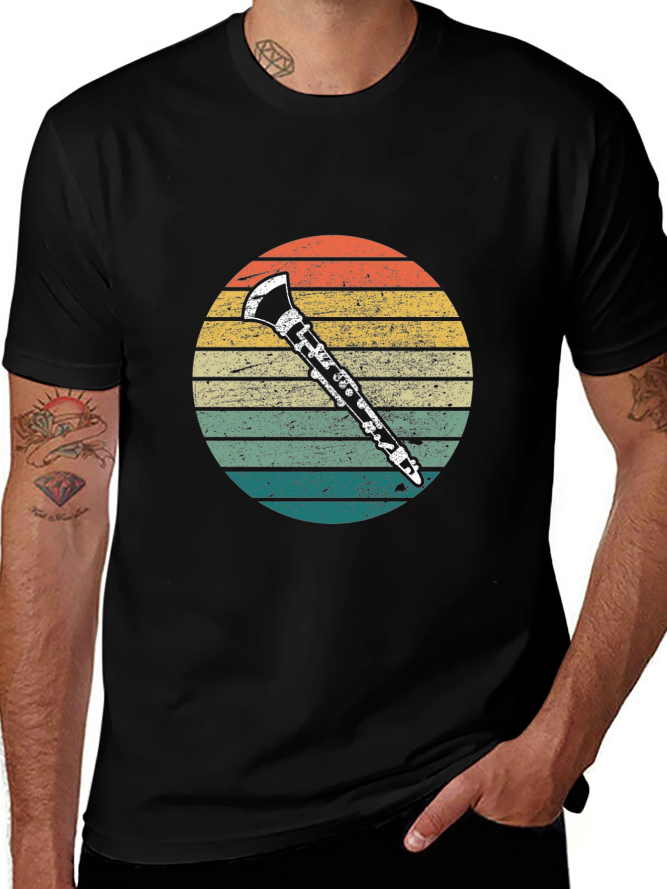 Retro Clarinet Sunset T-Shirt - Music Lover Tee