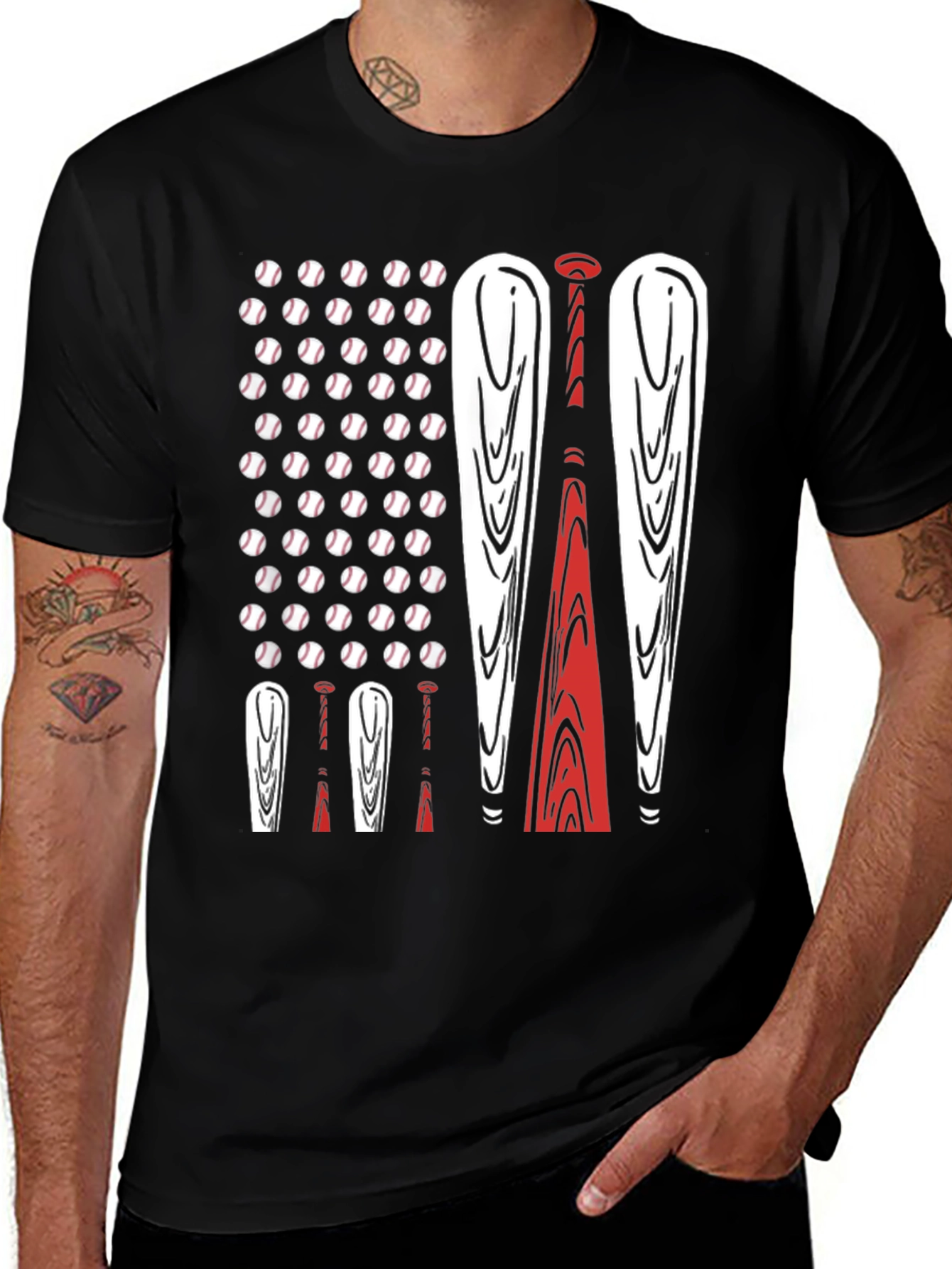 Baseball Bat USA Flag Patriotic T-Shirt