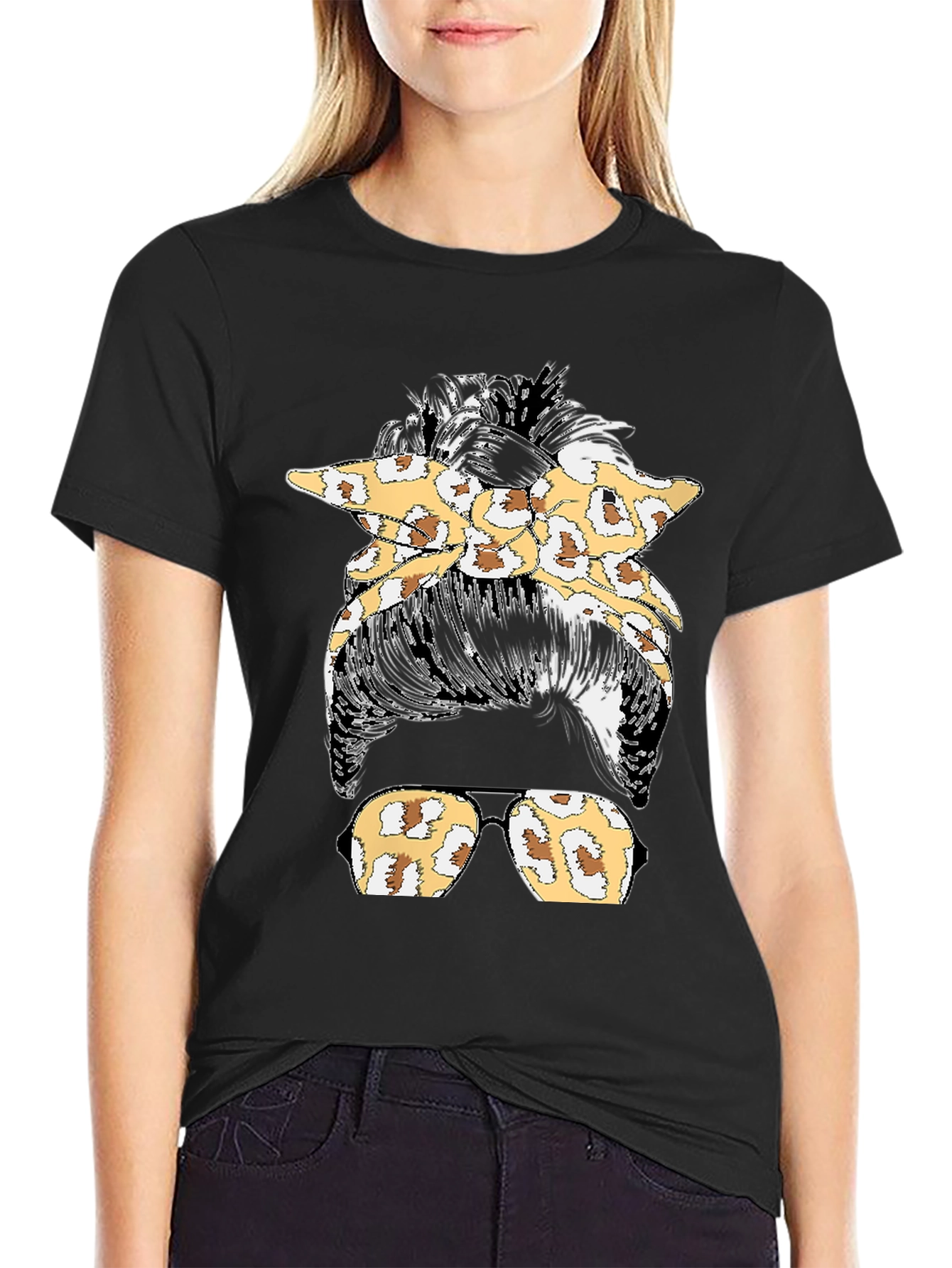 Leopard Print Messy Bun T-Shirt