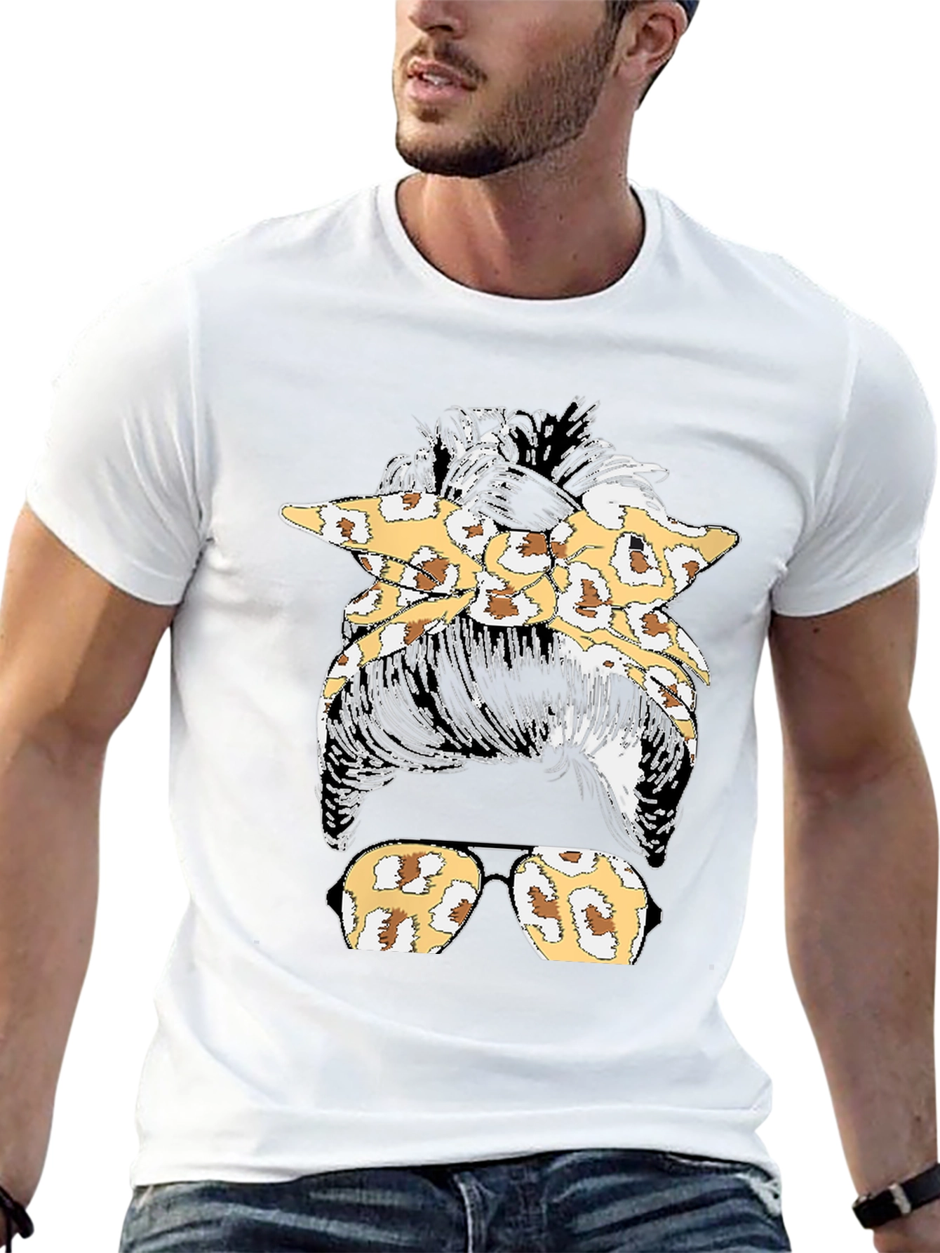 Leopard Print Messy Bun T-Shirt