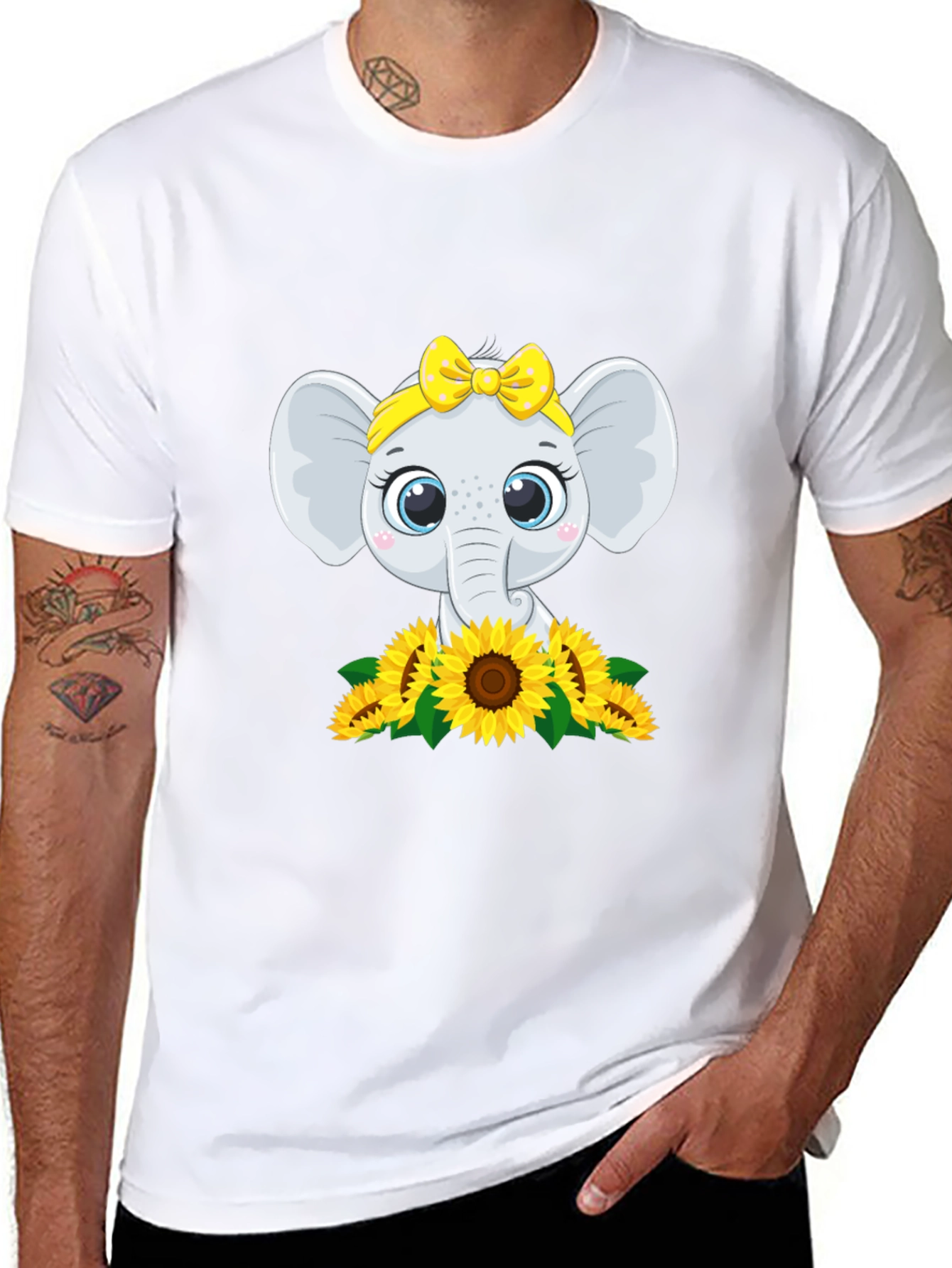 Cute Elephant Sunflower Graphic Tee