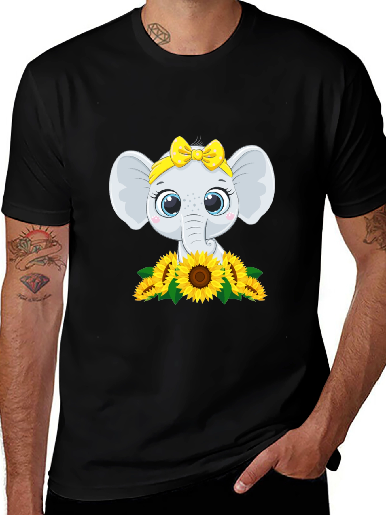 Cute Elephant Sunflower Graphic Tee