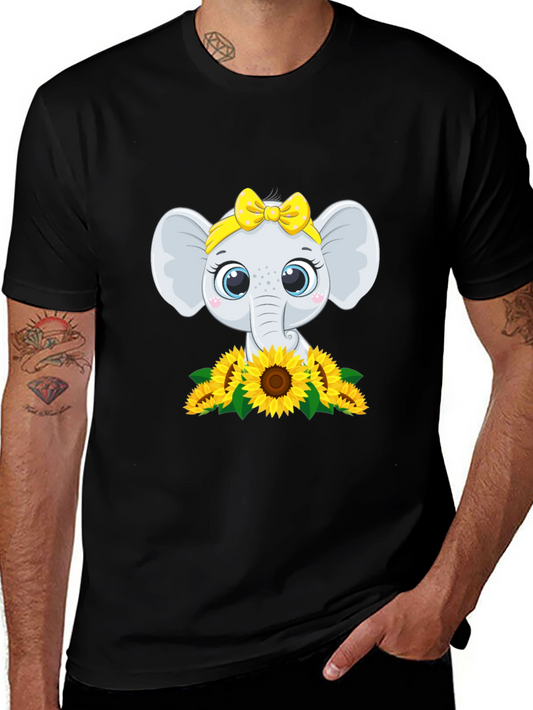 Cute Elephant Sunflower Graphic Tee