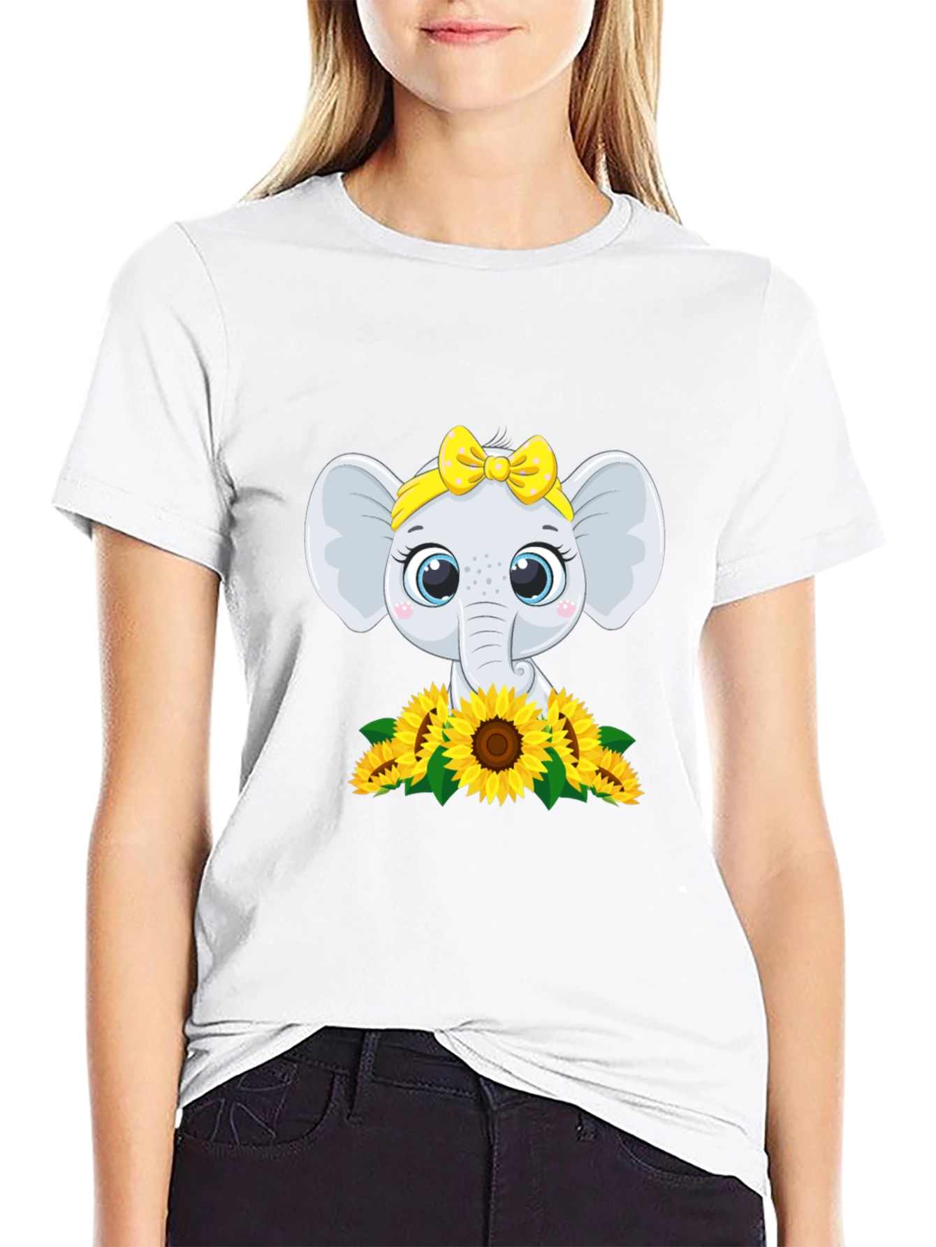 Cute Elephant Sunflower Graphic Tee