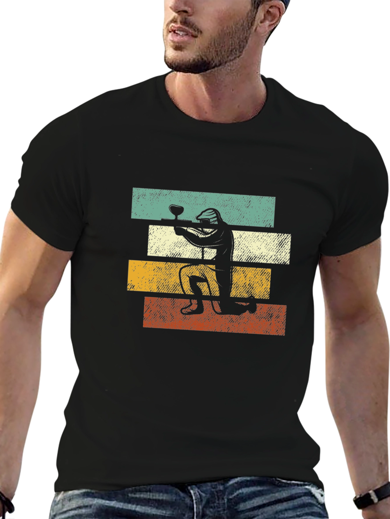 Retro Paintball Player Graphic Tee - Black