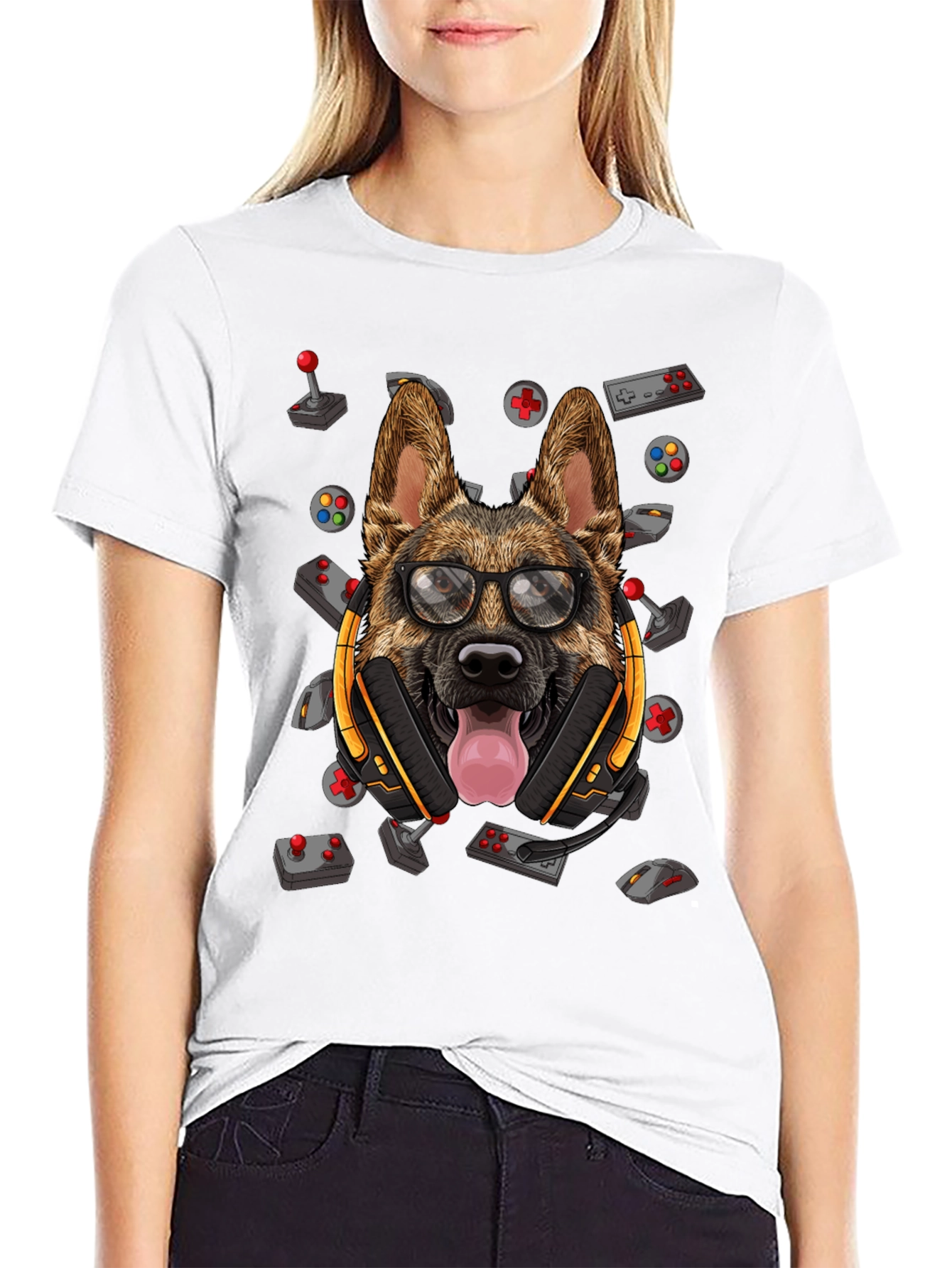 Gamer Dog T-Shirt - German Shepherd Headset Design